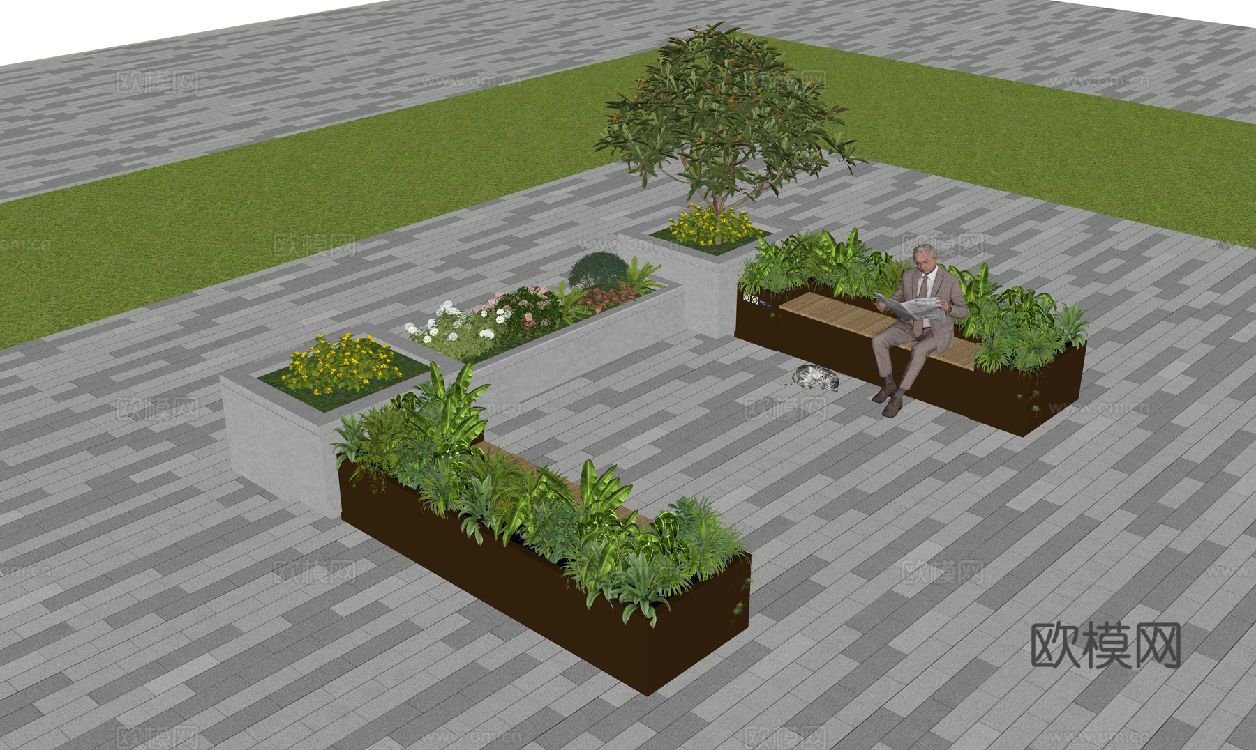 现代花池   植物景观   石材花池  金属花池su模型