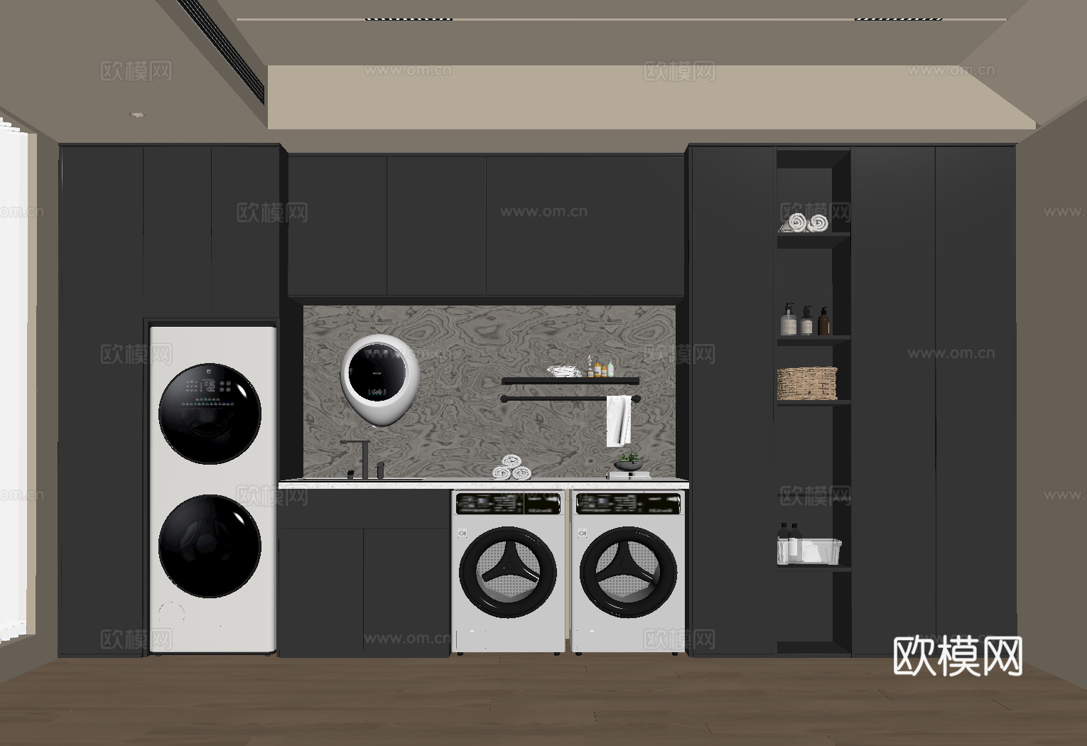 现代意式洗衣房 洗衣柜su模型