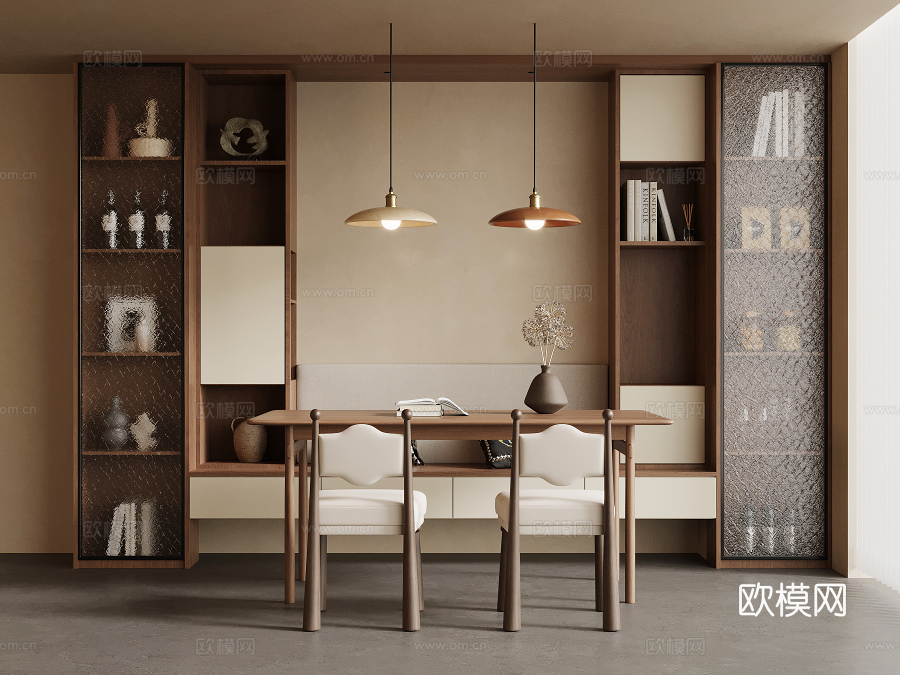 中古风餐桌椅 酒柜su模型