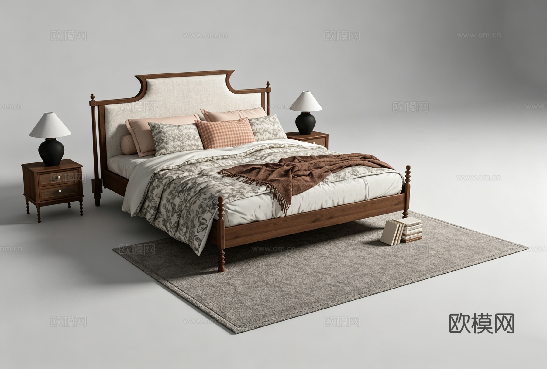 中古风双人床su模型