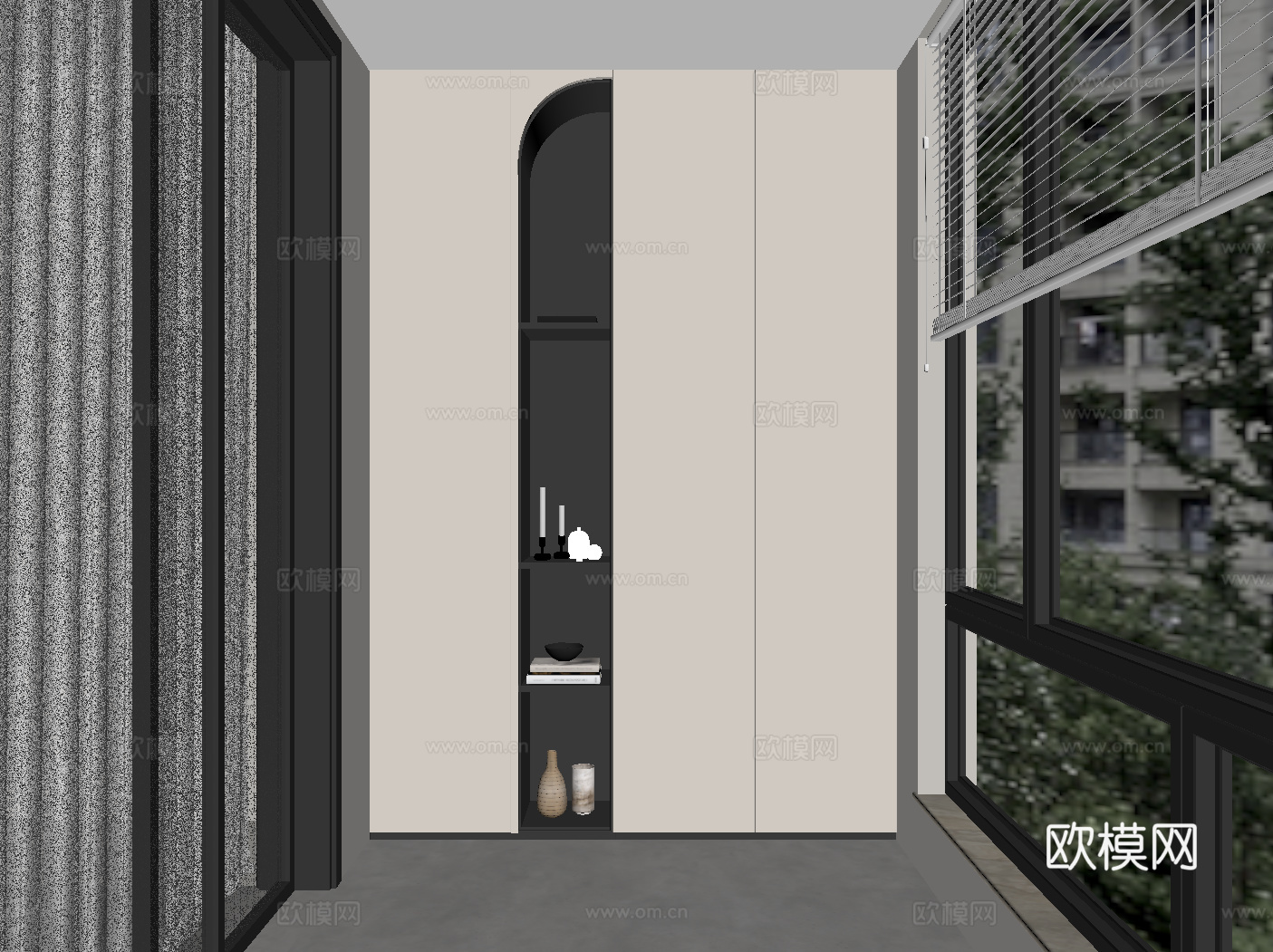 现代阳台 阳台柜su模型