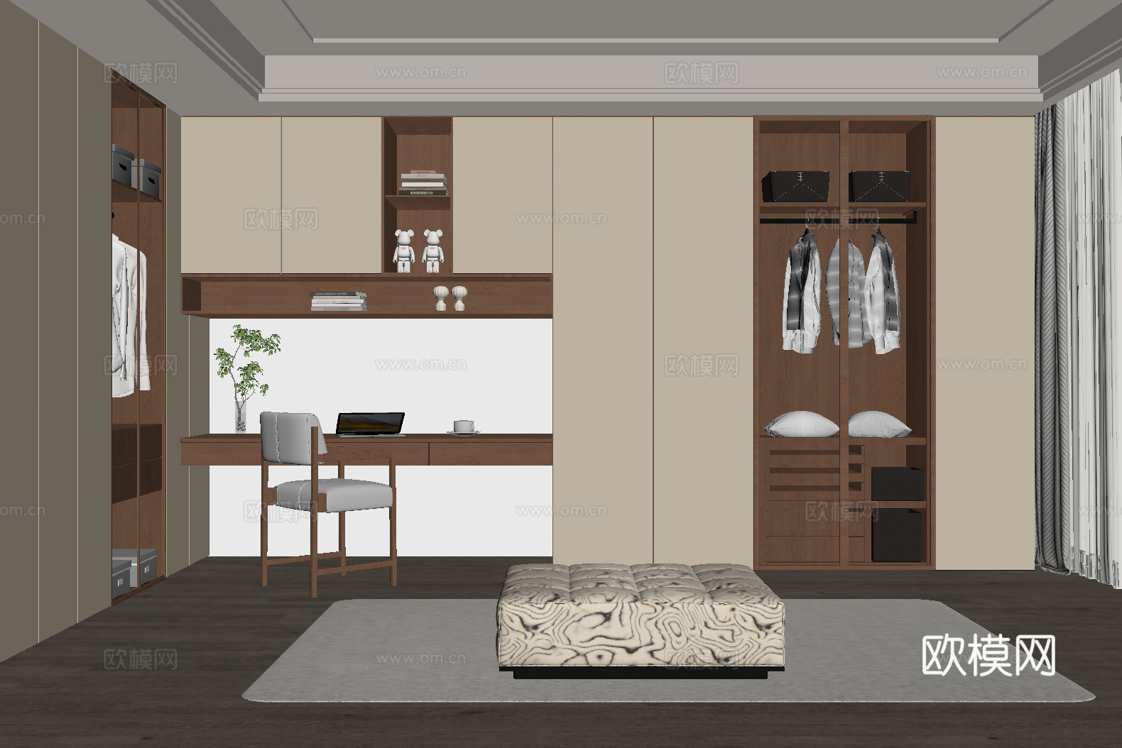 现代中古衣帽间su模型