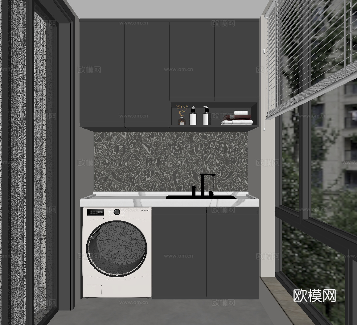 现代意式阳台洗衣机柜su模型
