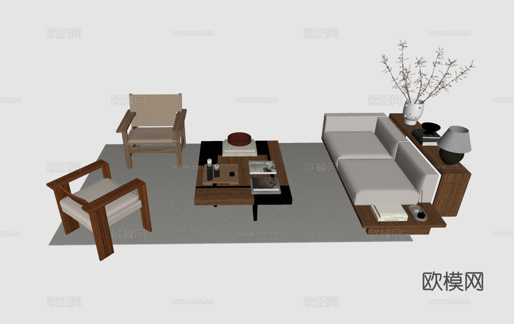 中古风沙发组合su模型