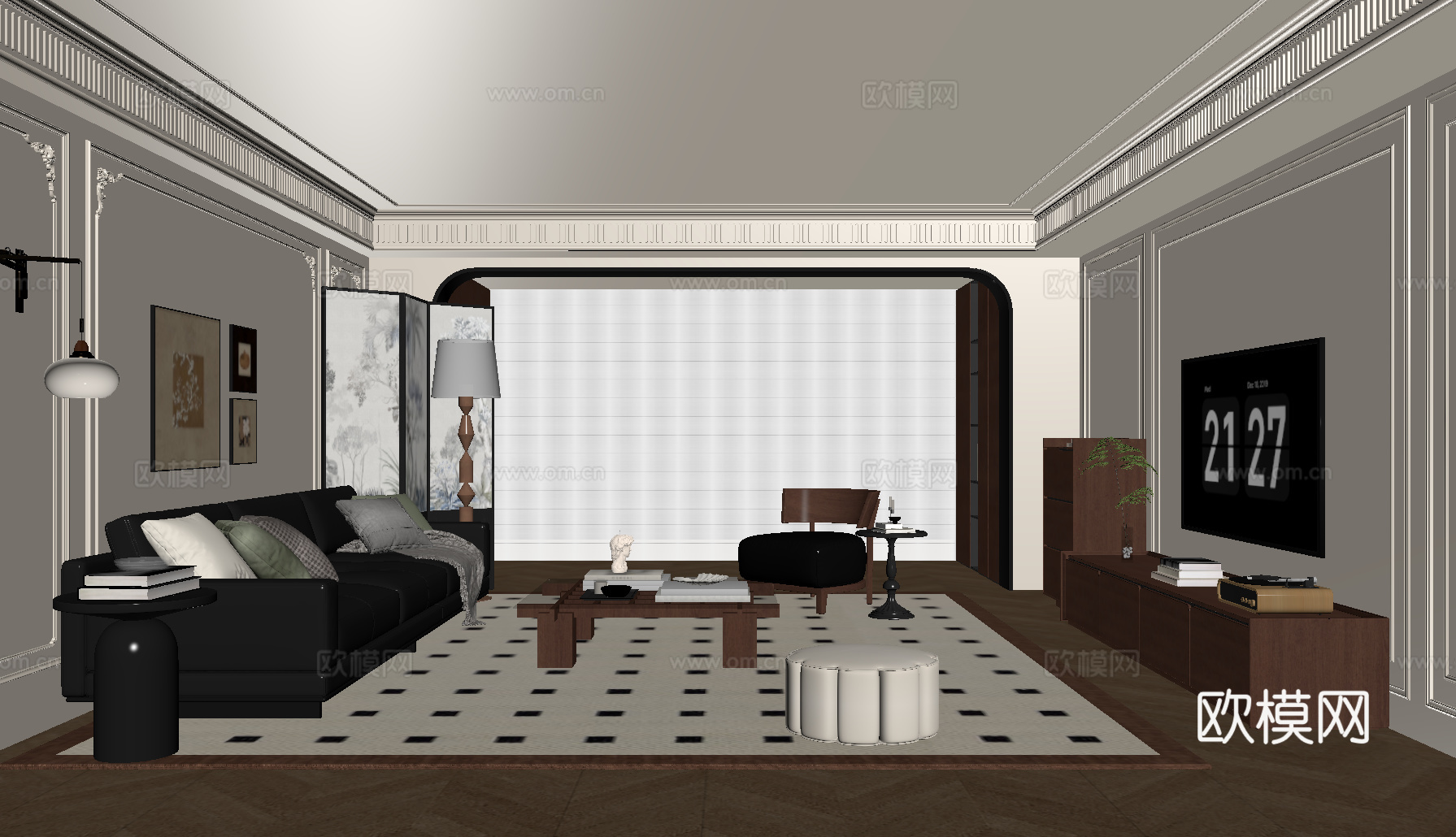 法式复古客厅su模型