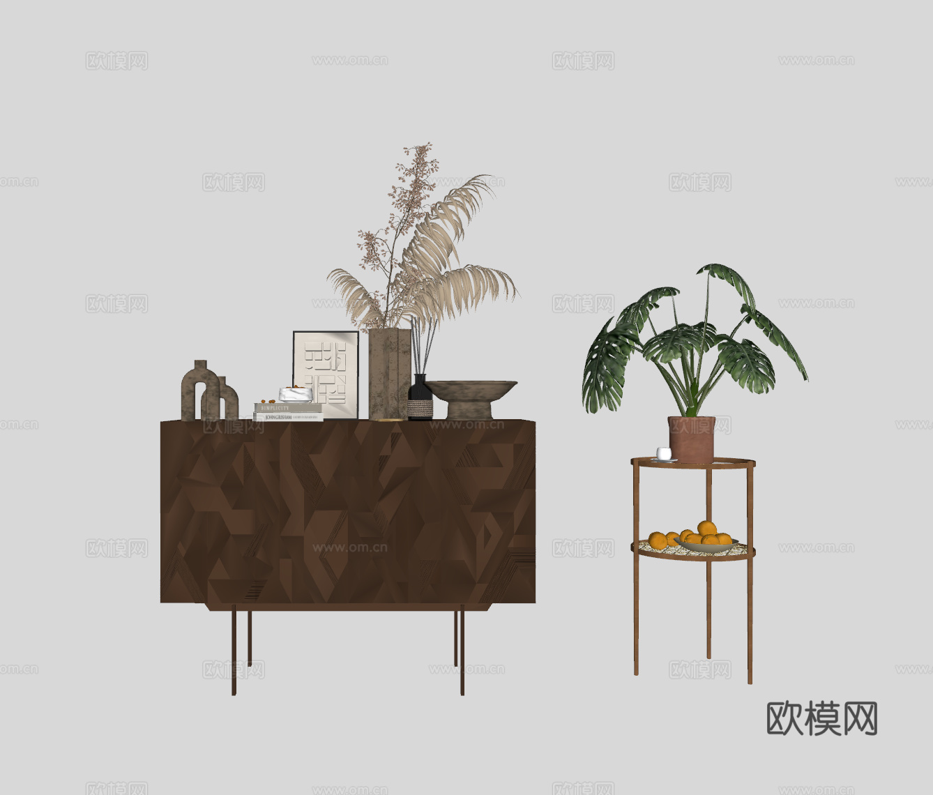 中古风装饰柜su模型