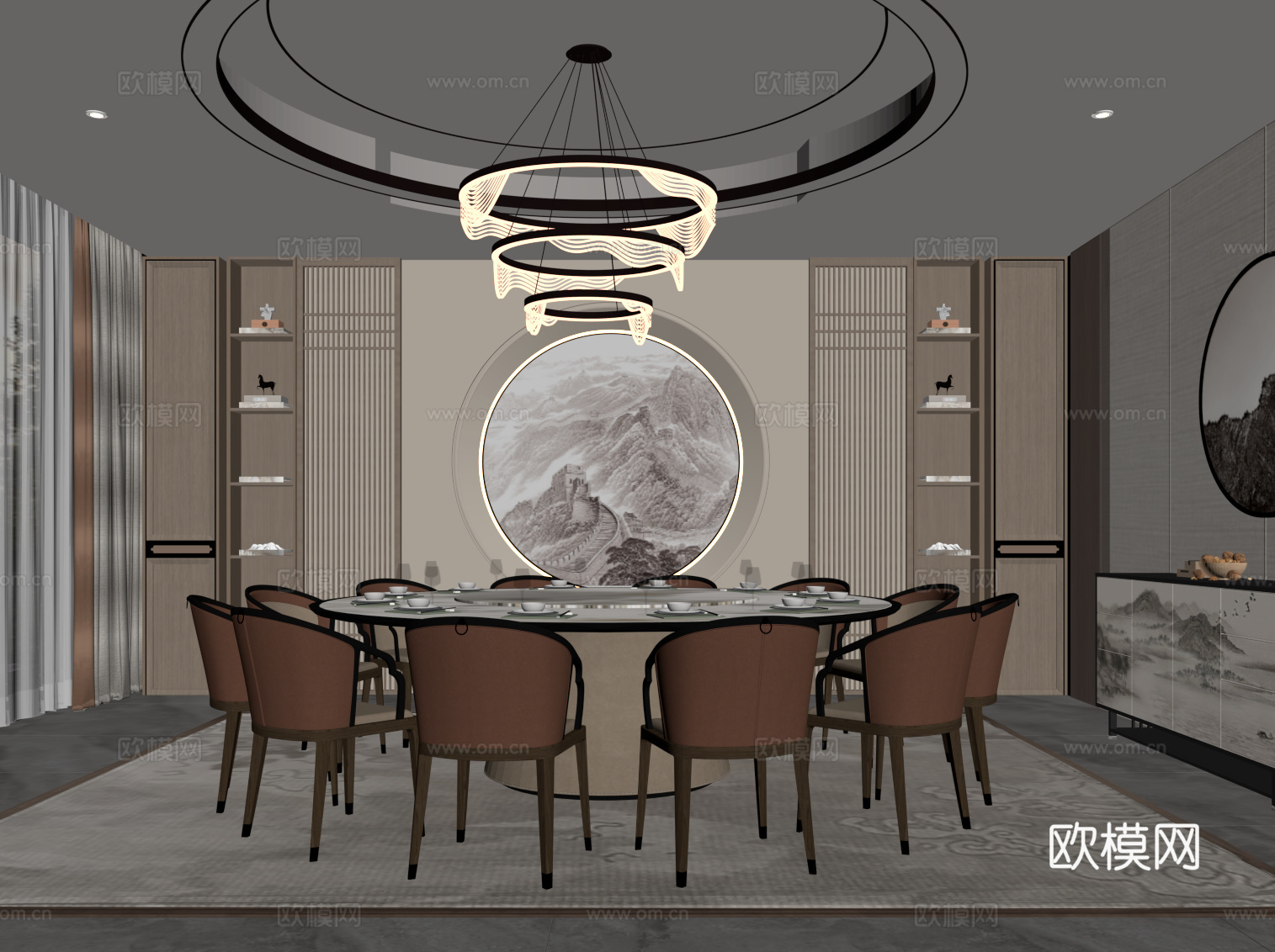 中古风餐饮包厢su模型