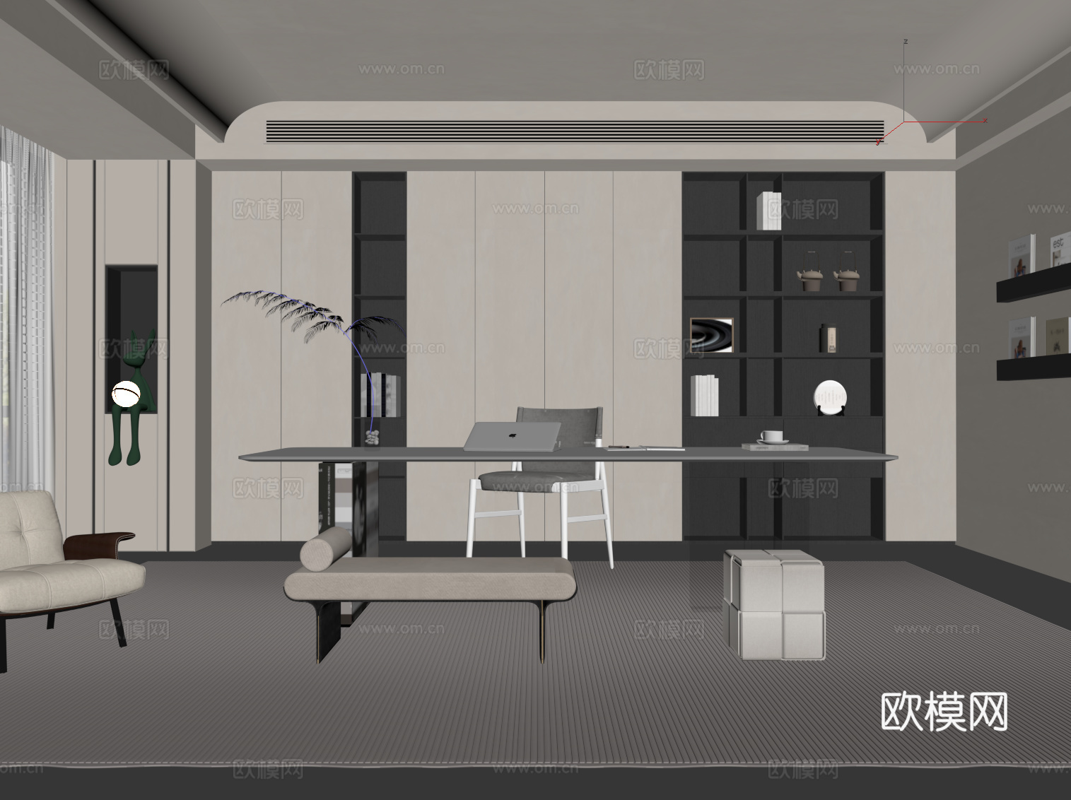 意式书房su模型