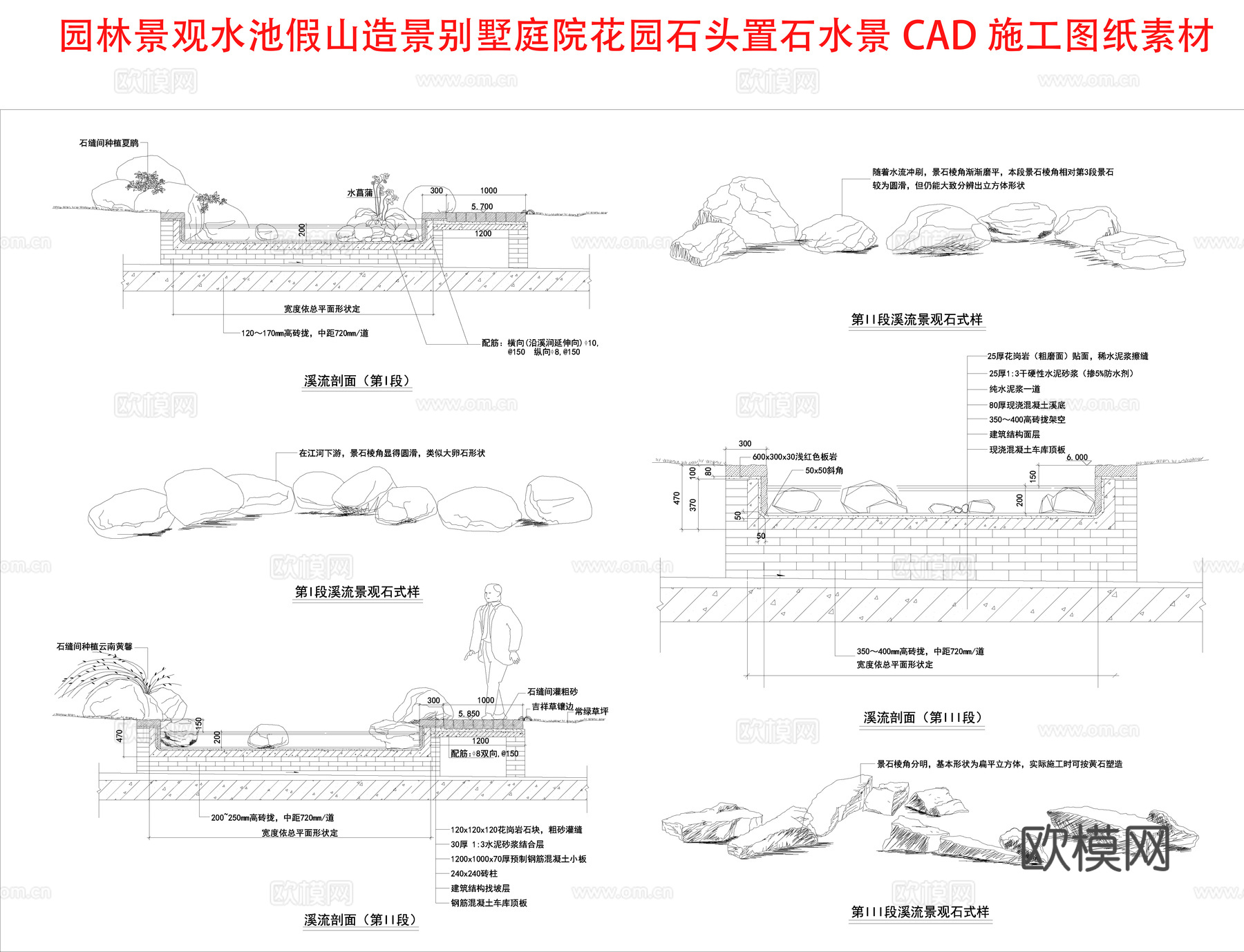 园林景观水池假山造景cad施工图