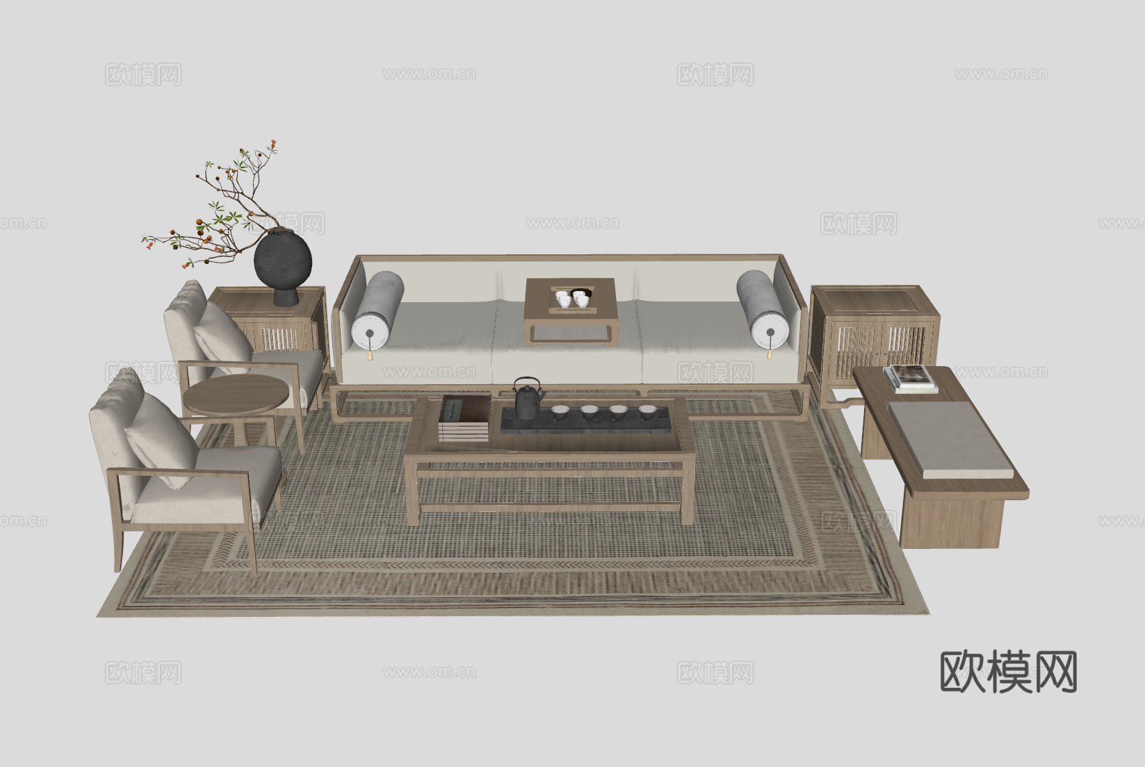 新中式客厅沙发组合su模型