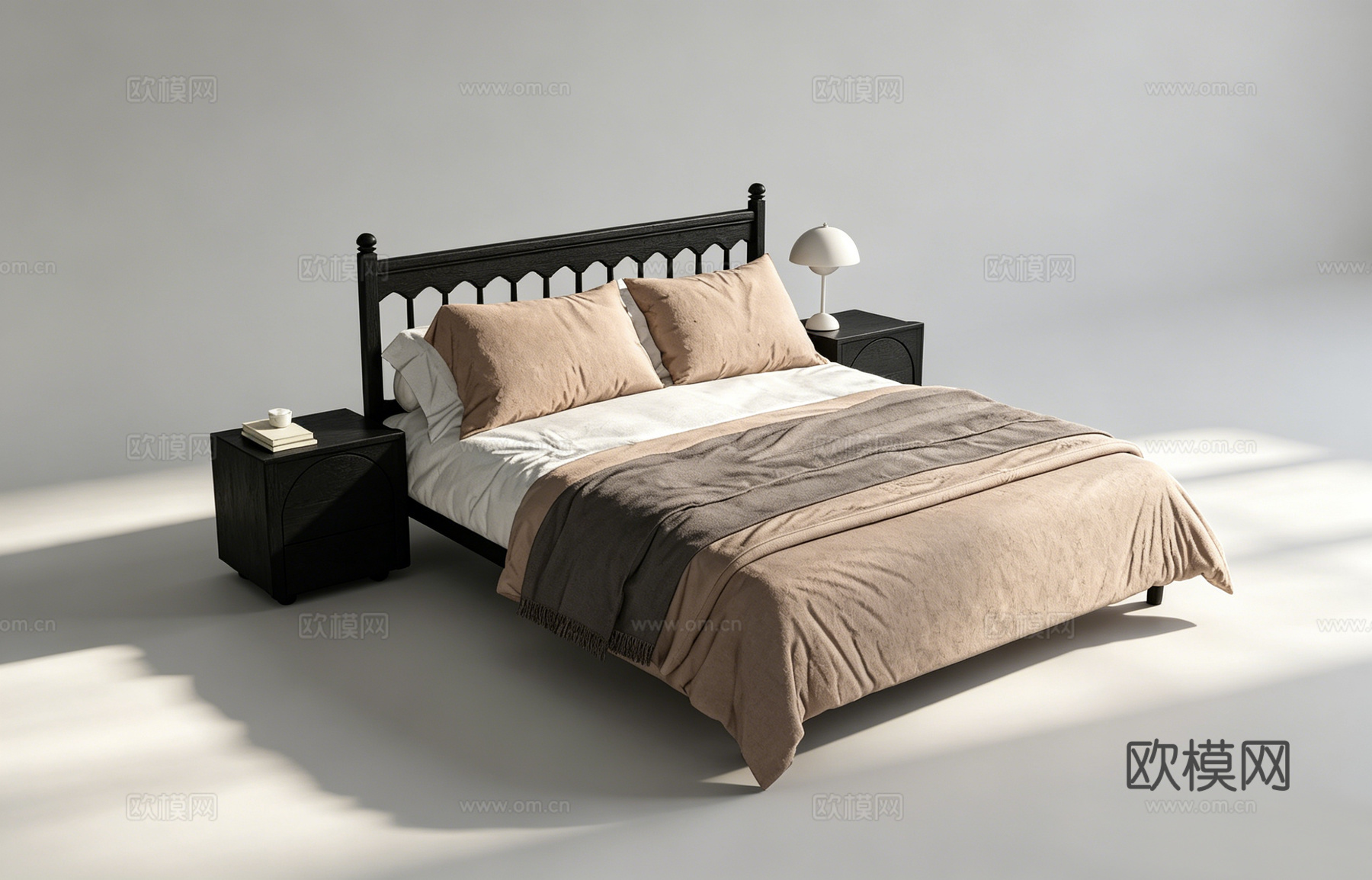 中古风双人床su模型
