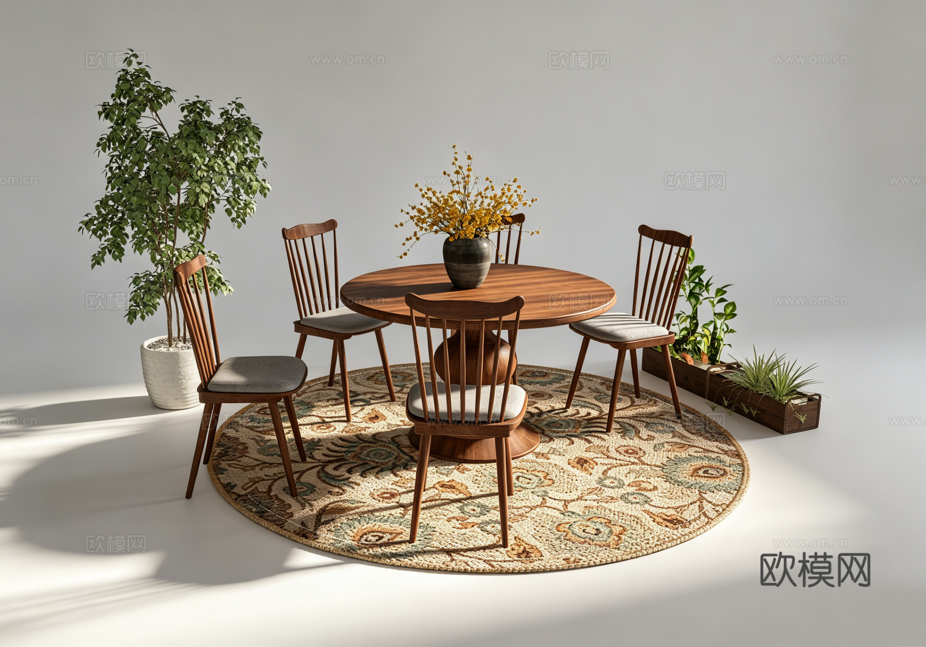 中古风休闲桌椅su模型