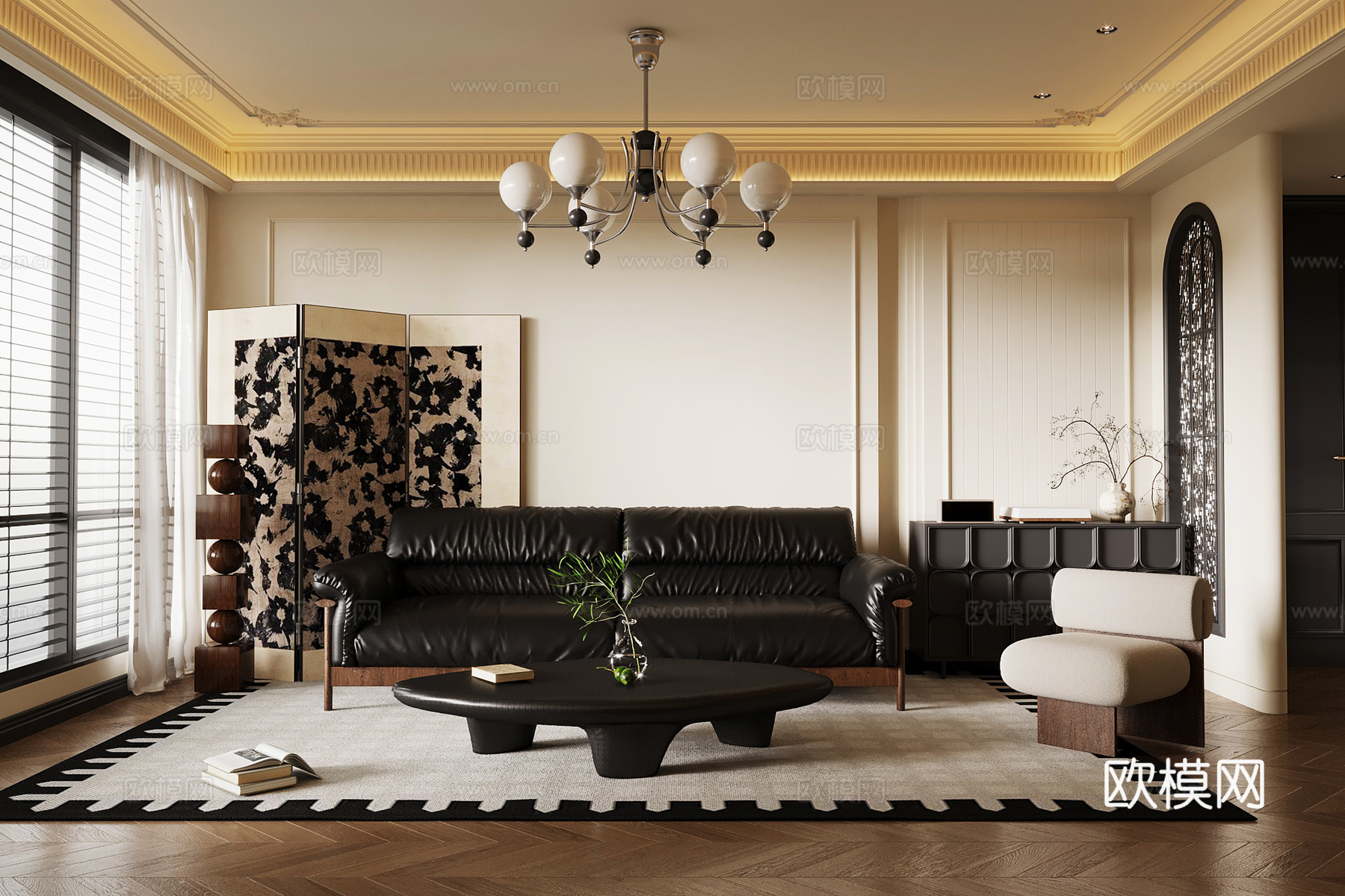 法式复古客厅su模型