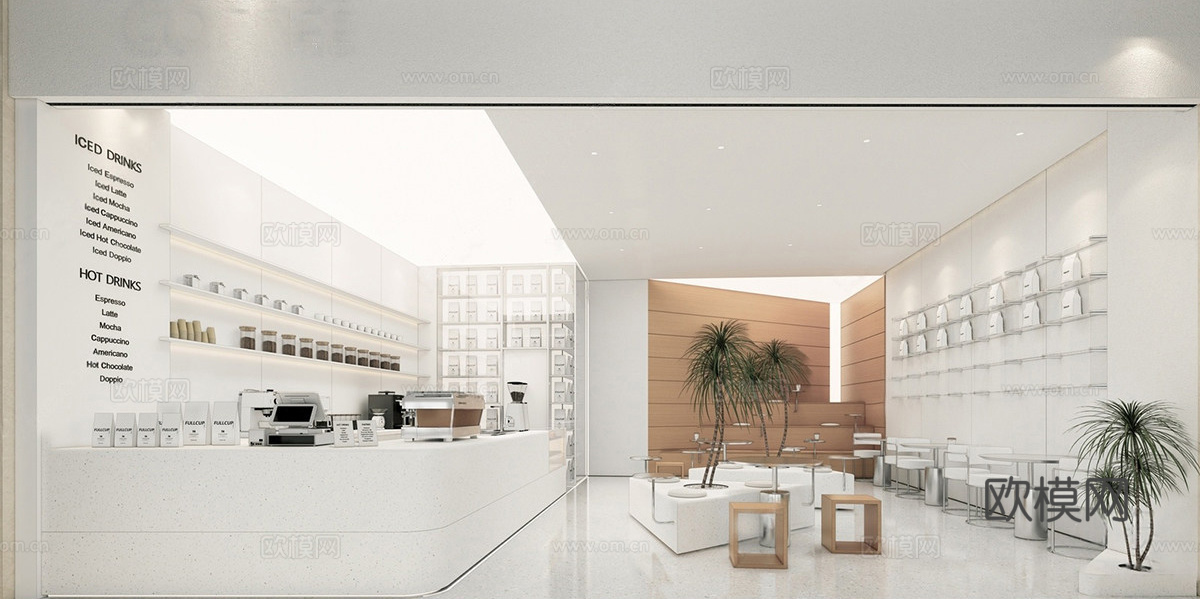 现代咖啡厅 奶茶店 咖啡吧台水吧台 咖啡桌椅组合su模型