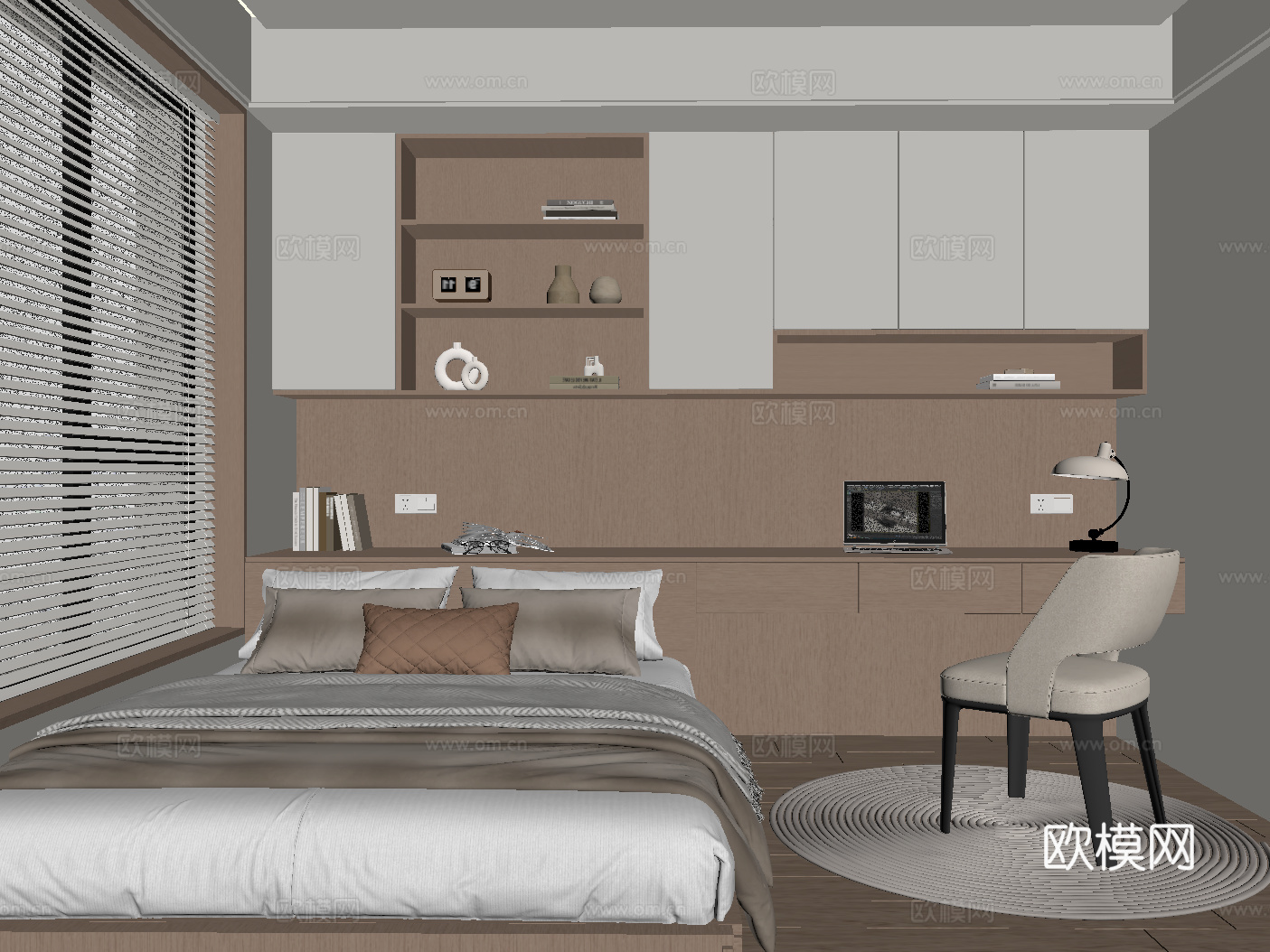 现代榻榻米卧室su模型
