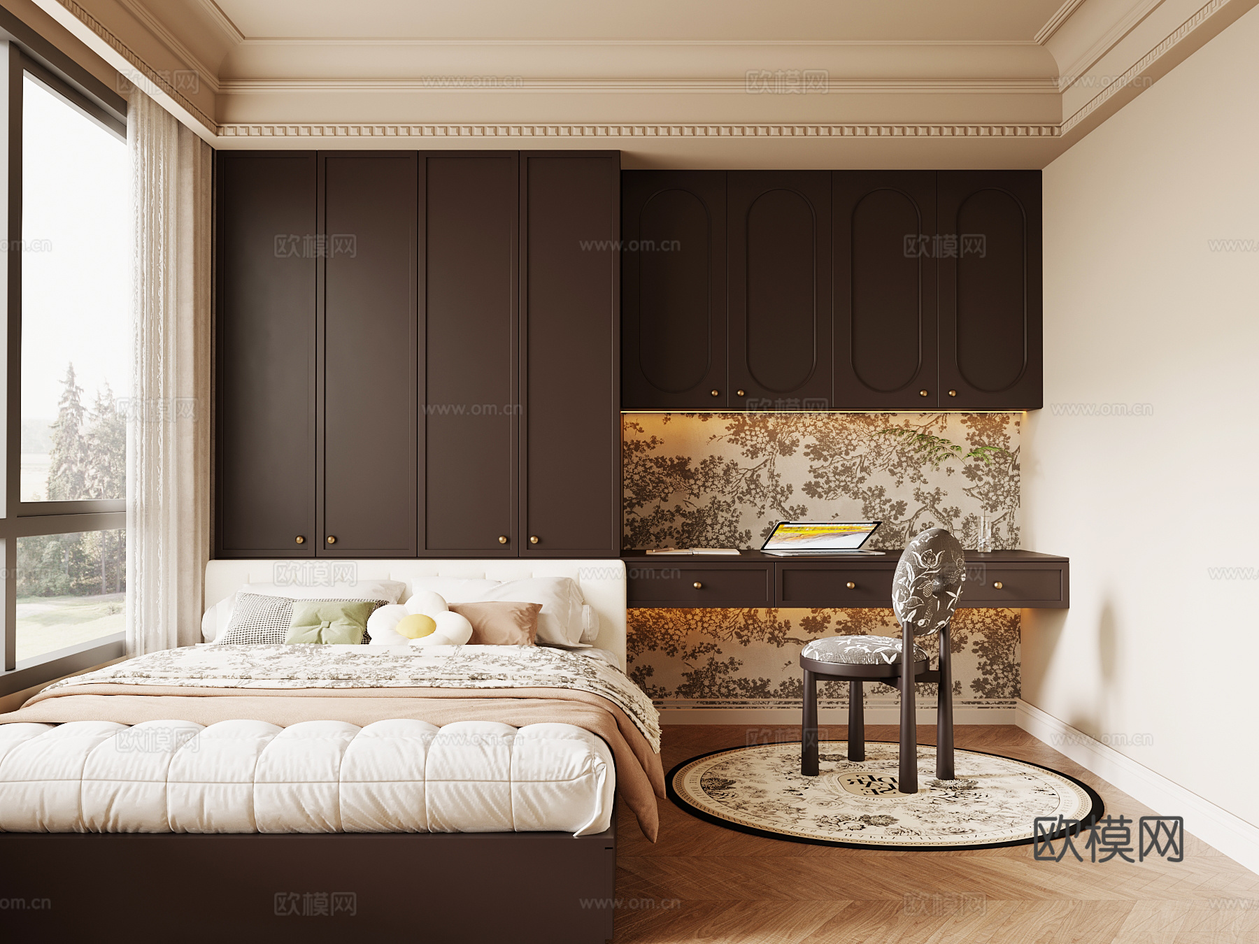 法式复古榻榻米卧室su模型