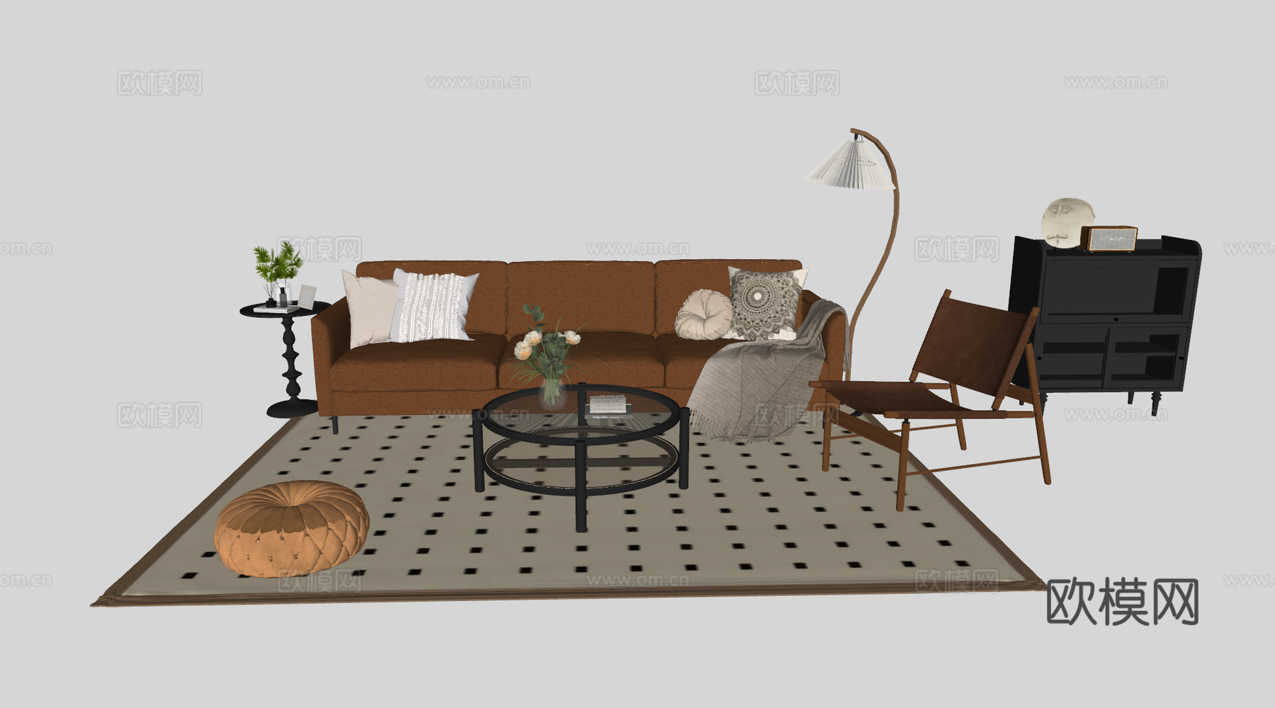 中古风客厅沙发组合su模型