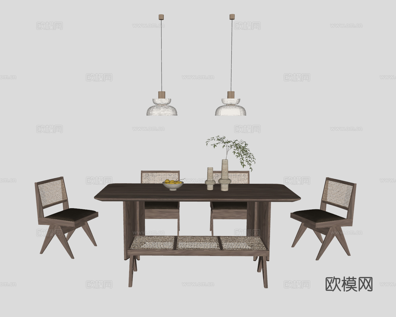 侘寂餐桌休闲桌椅su模型