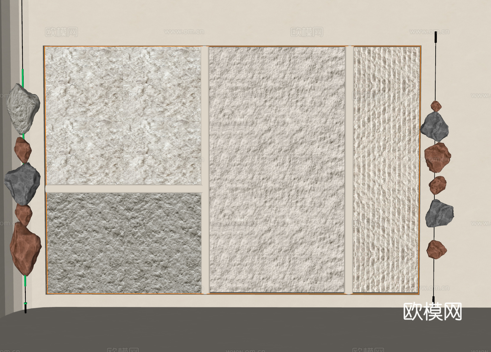 现代 背景墙 岩石墙面 石头雕塑 石头 毛石 肌理墙 墙面su模型