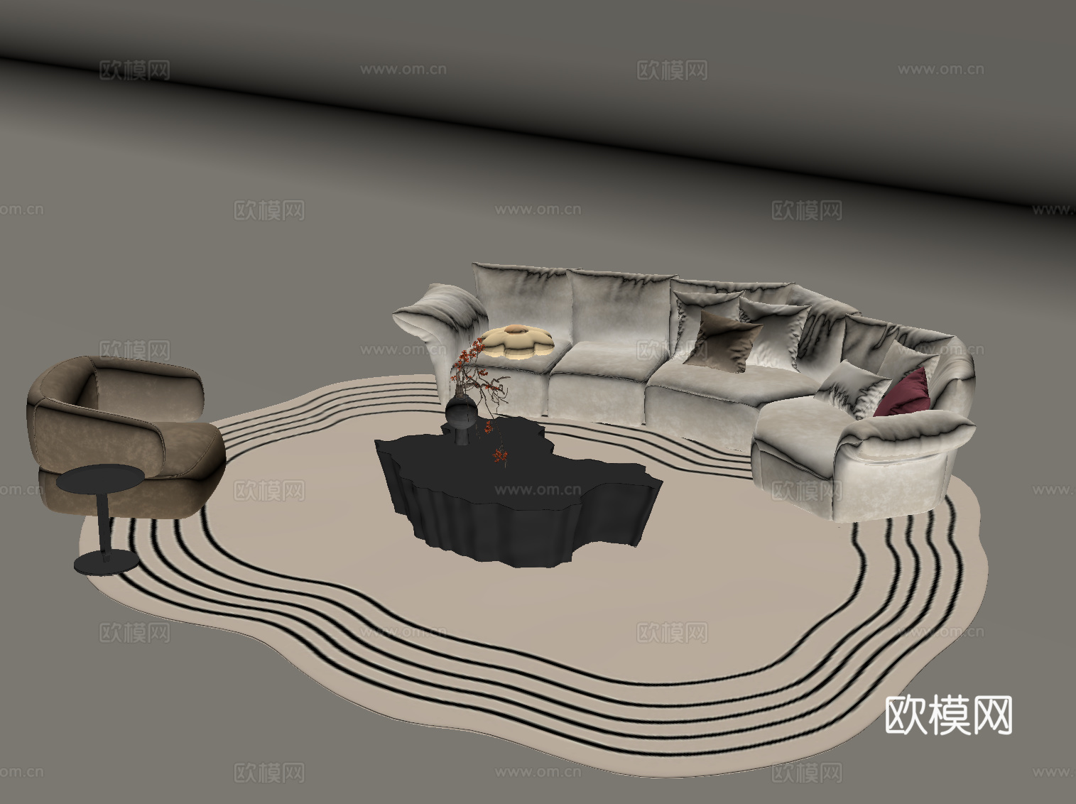 现代沙发茶几组合su模型