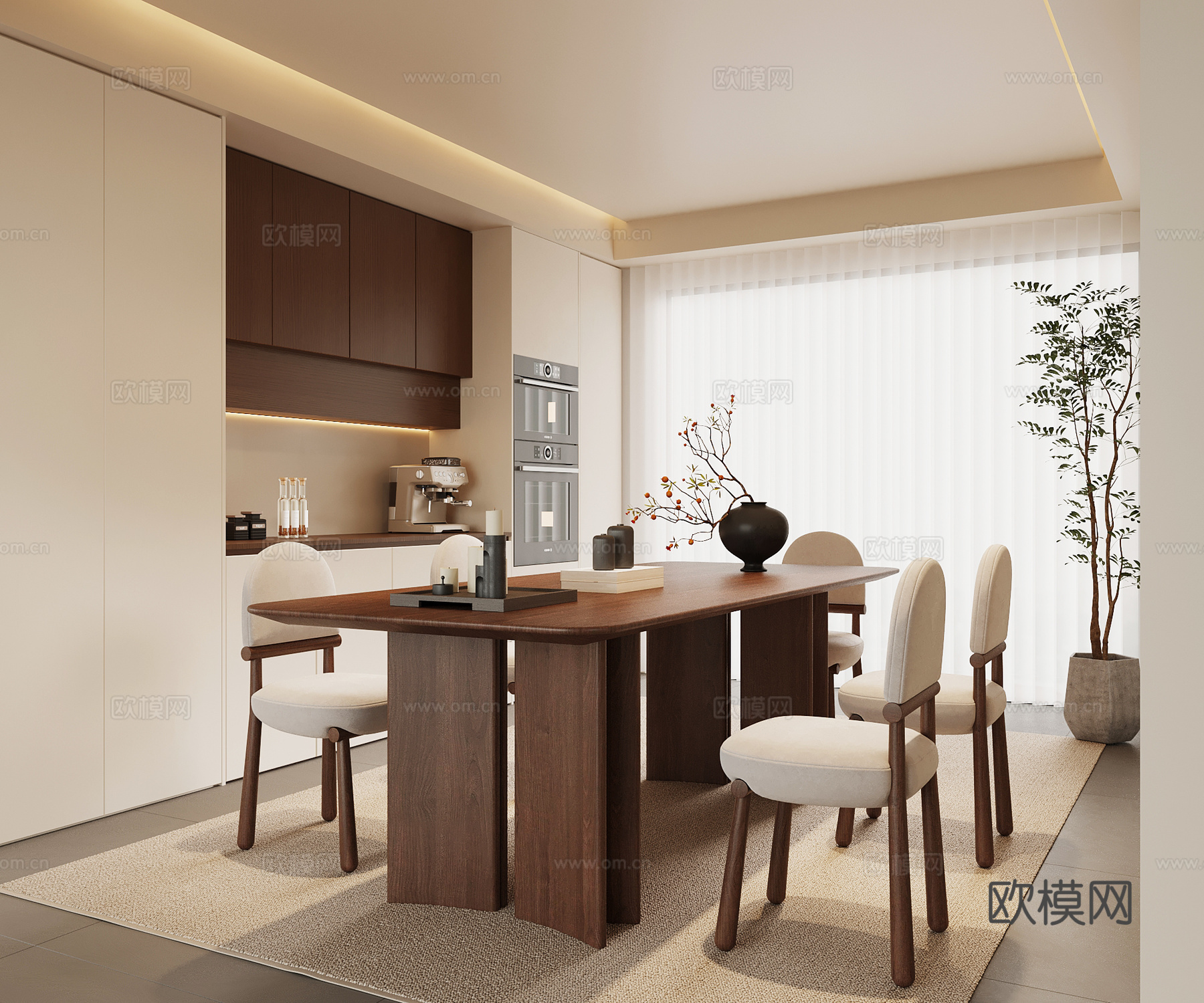 中古餐厅 餐桌椅 餐边柜su模型