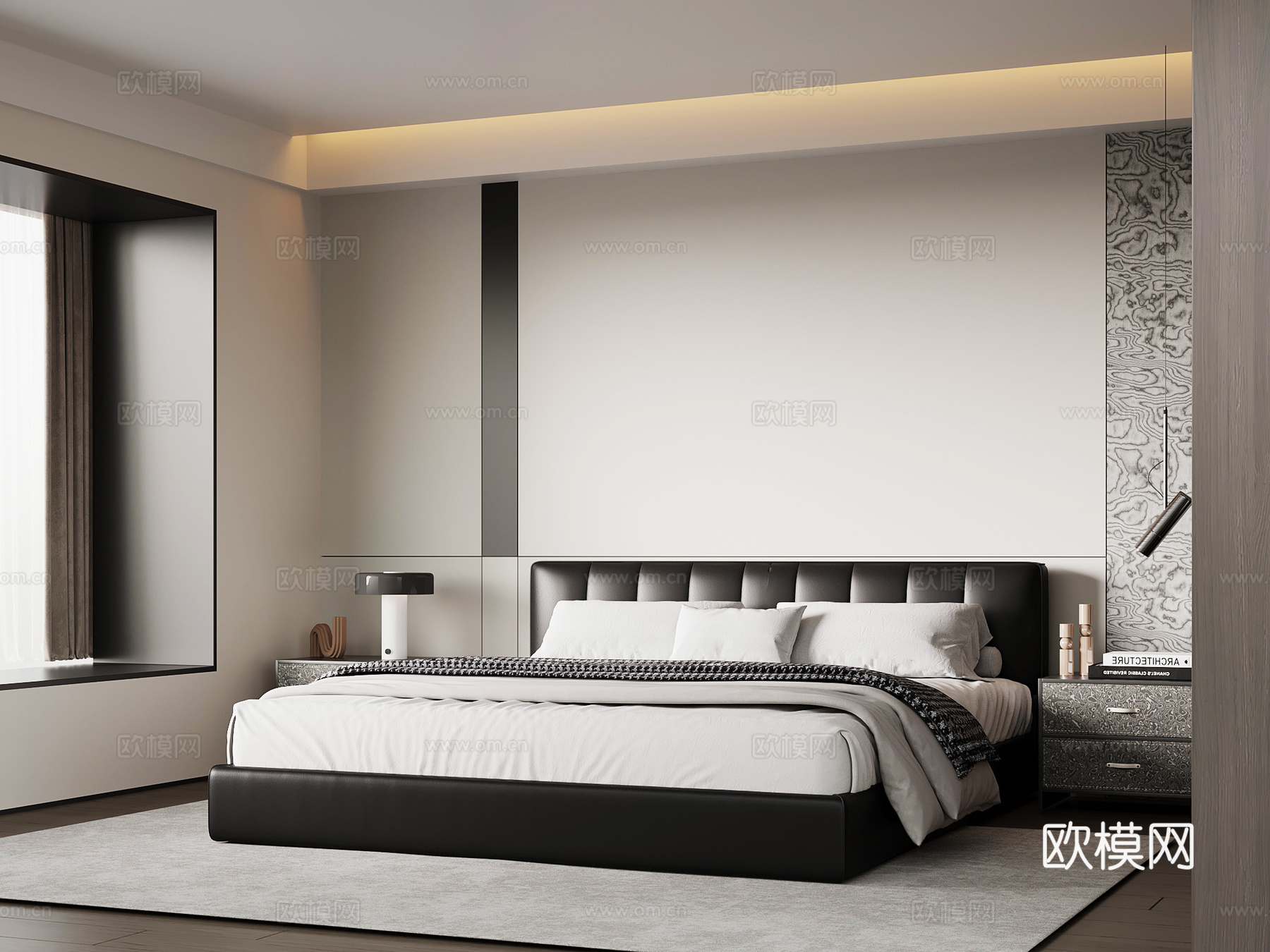 现代意式卧室su模型