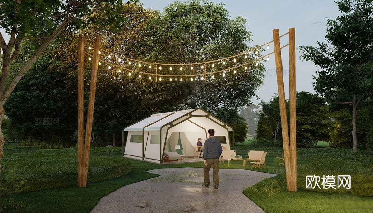现代露营帐篷 露营地 网红营地 营地大门su模型