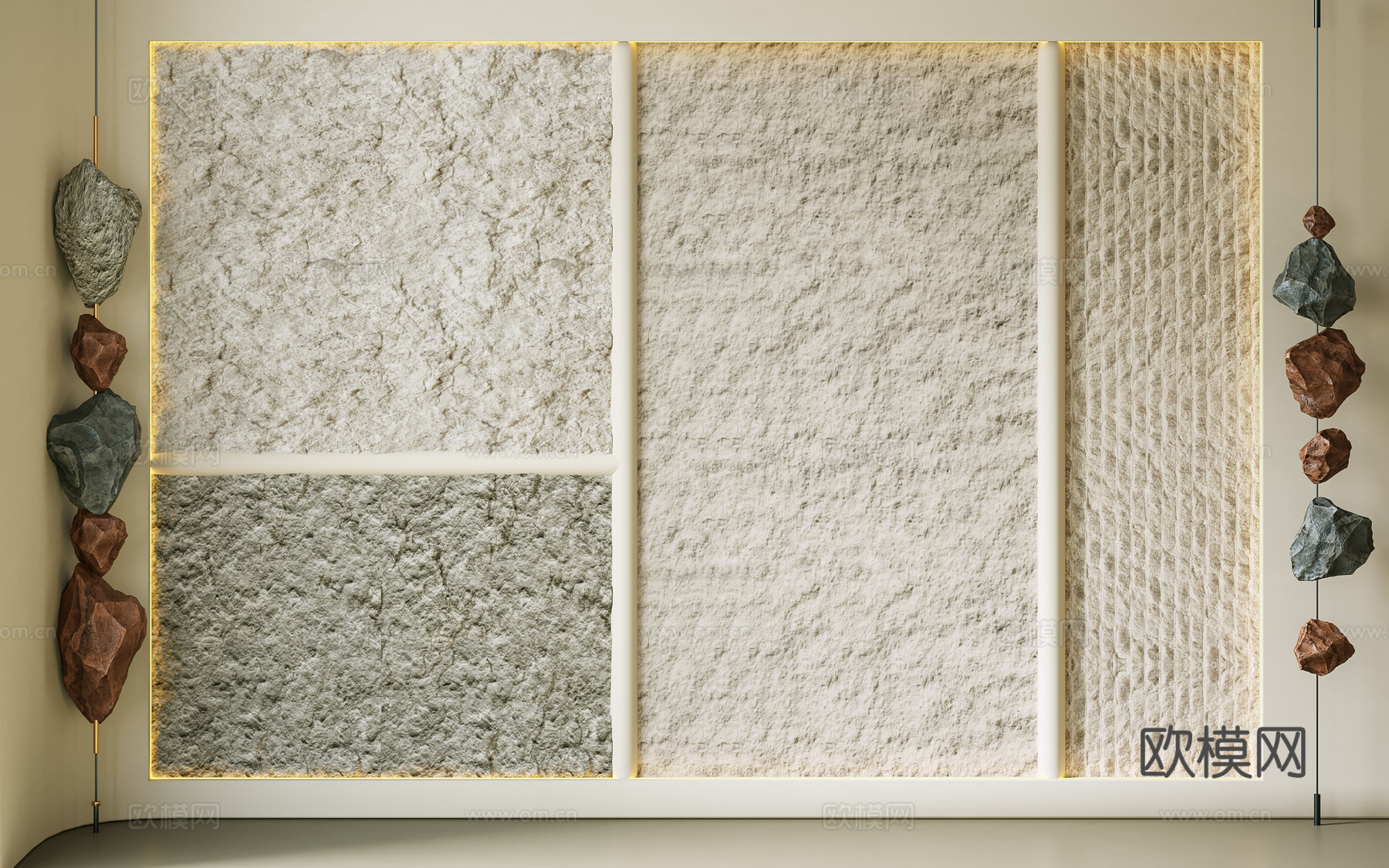 现代 背景墙 岩石墙面 石头雕塑 石头 毛石 肌理墙 墙面su模型