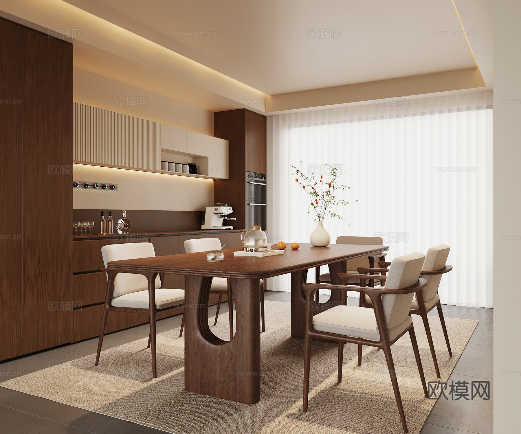 中古餐厅 餐桌椅 餐边柜su模型