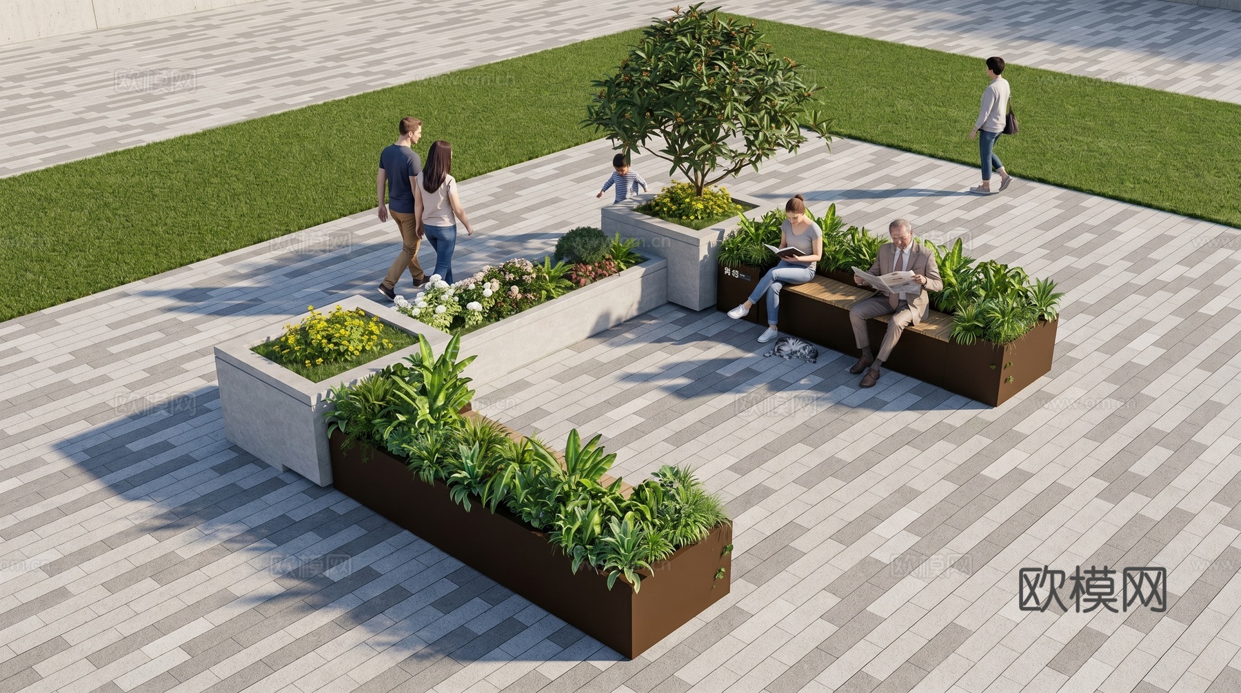 现代花池   植物景观   石材花池  金属花池su模型