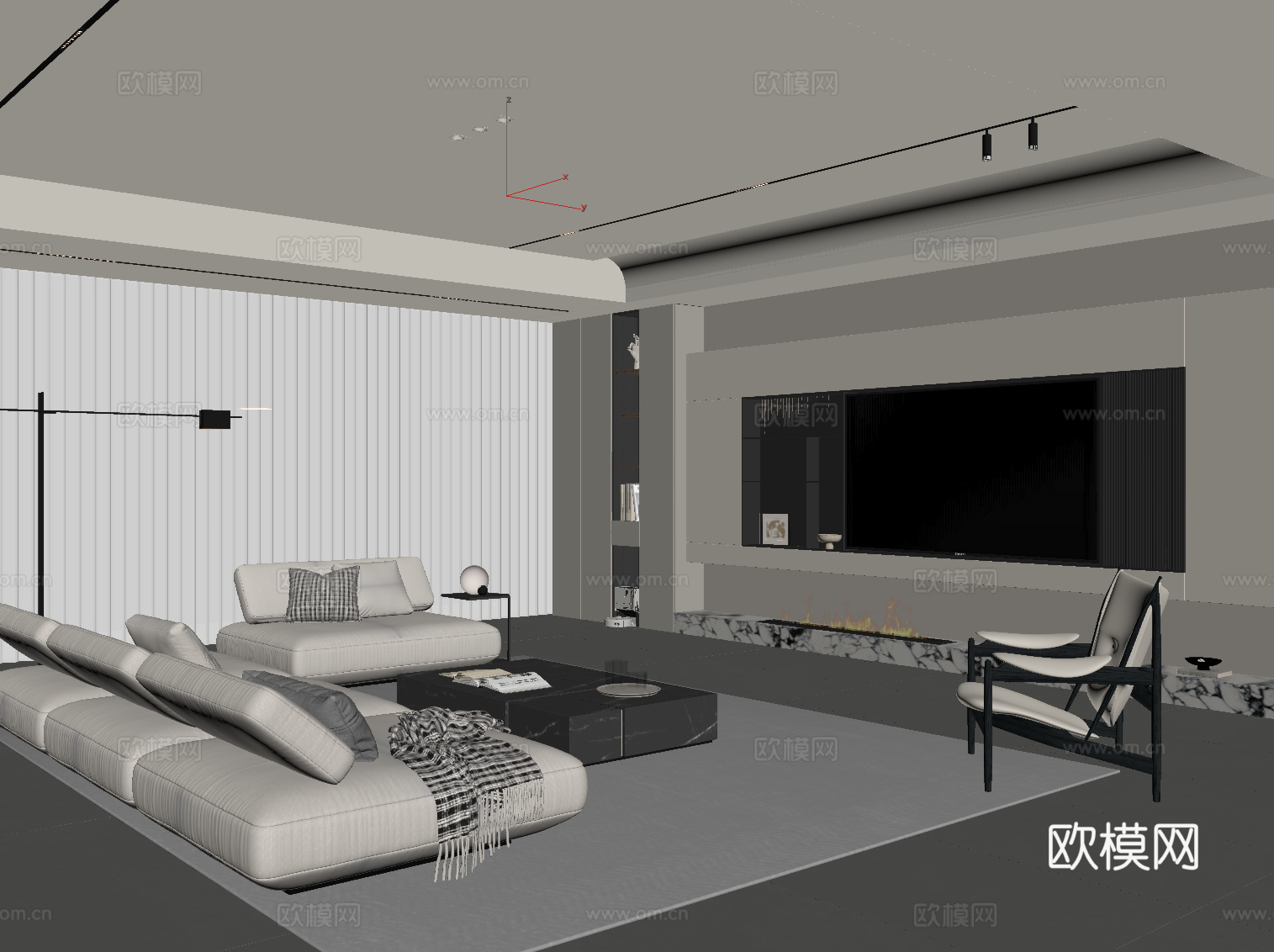 现代客厅 电视背景墙su模型