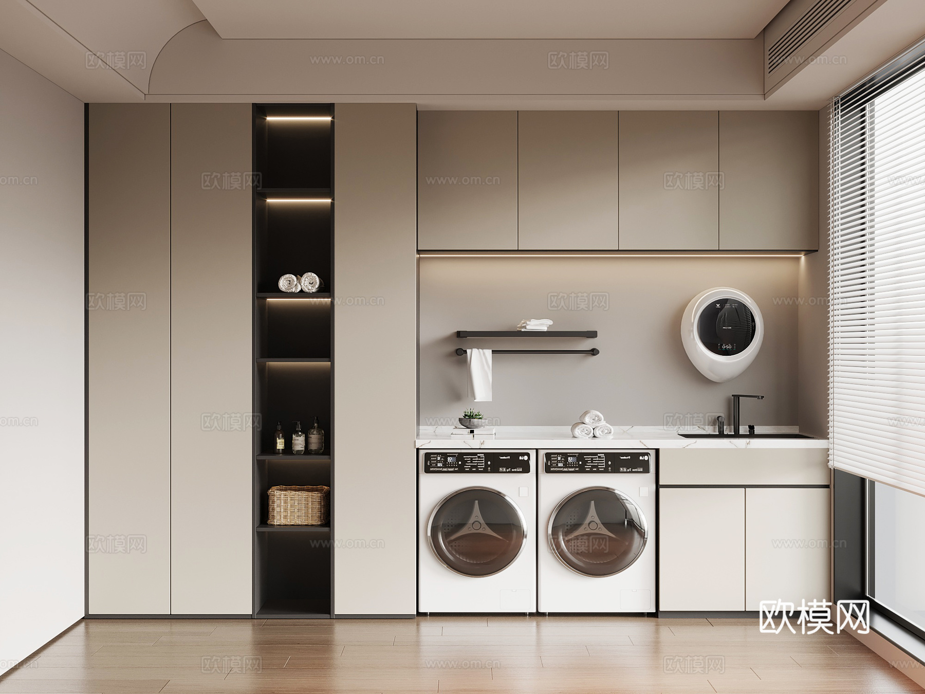 现代洗衣房 洗衣柜su模型
