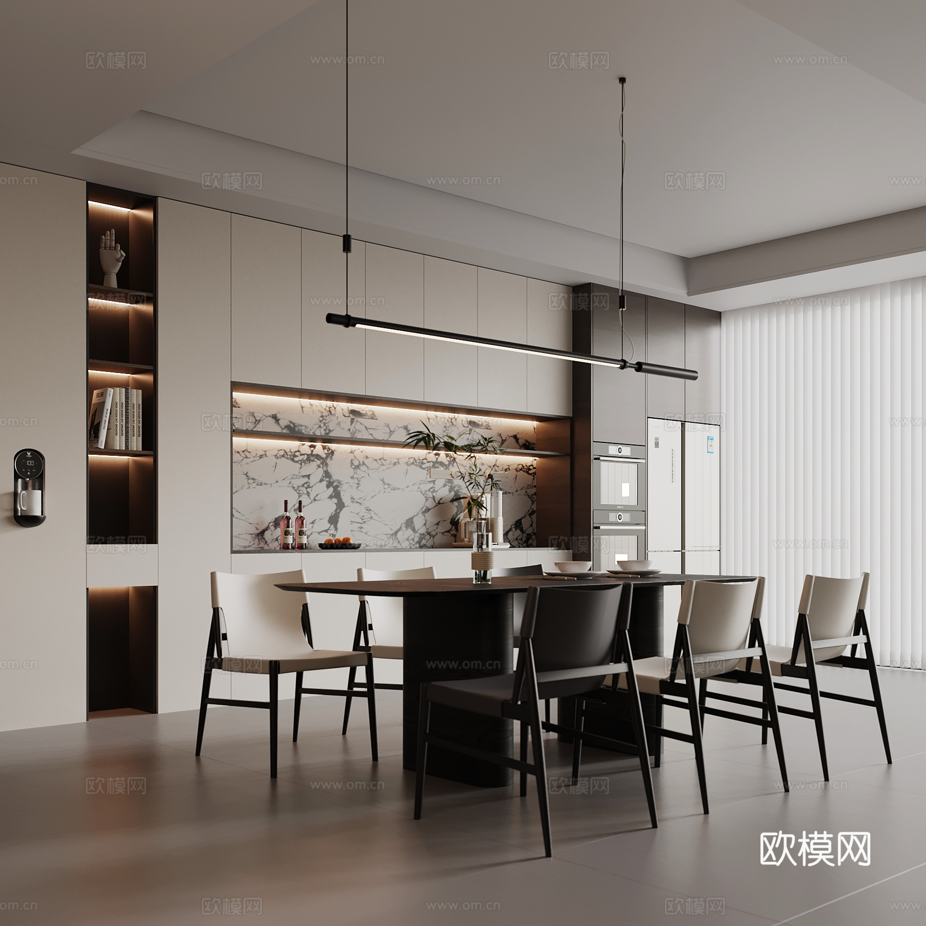 现代餐厅 酒柜 餐桌椅su模型