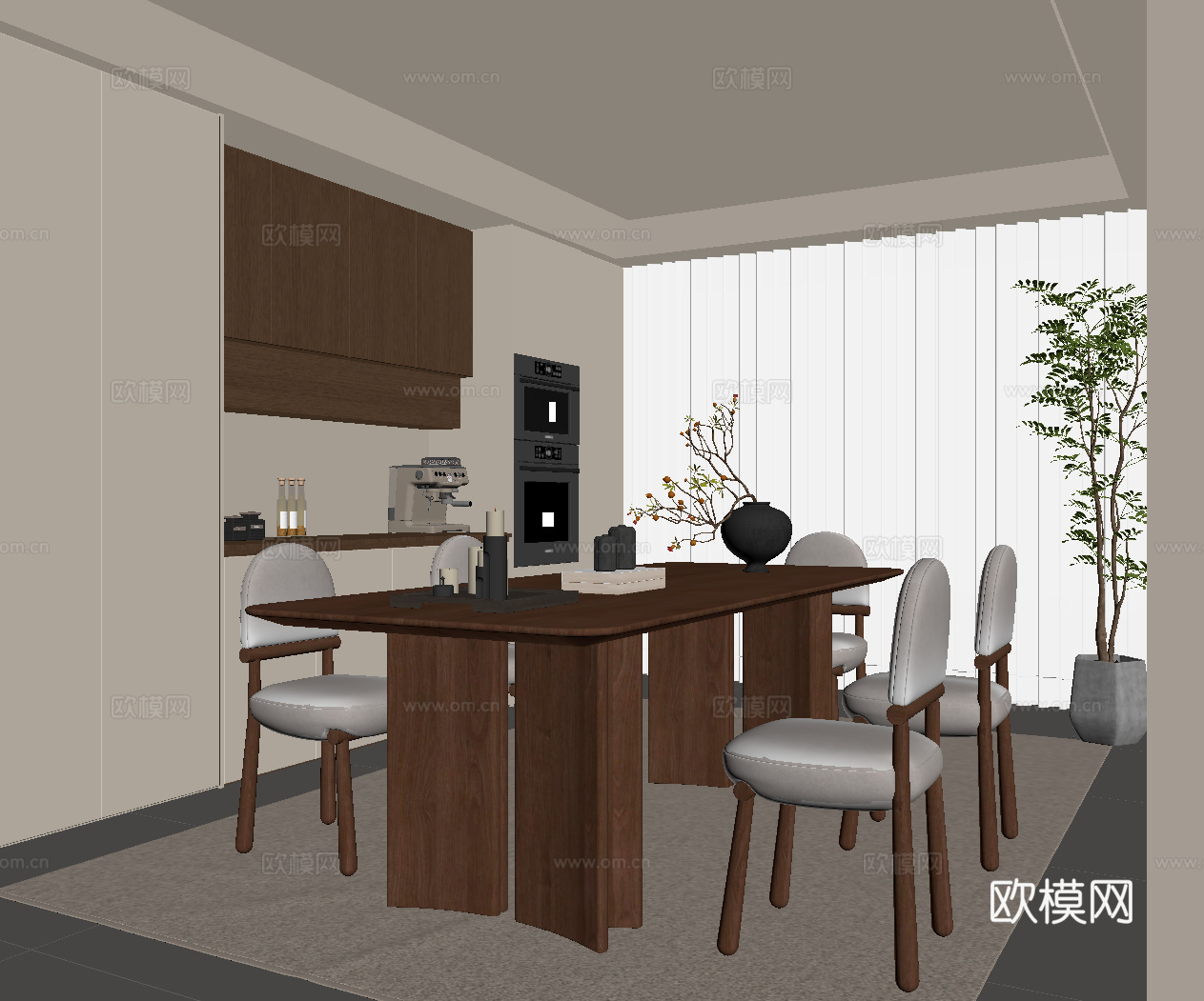 中古餐厅 餐桌椅 餐边柜su模型
