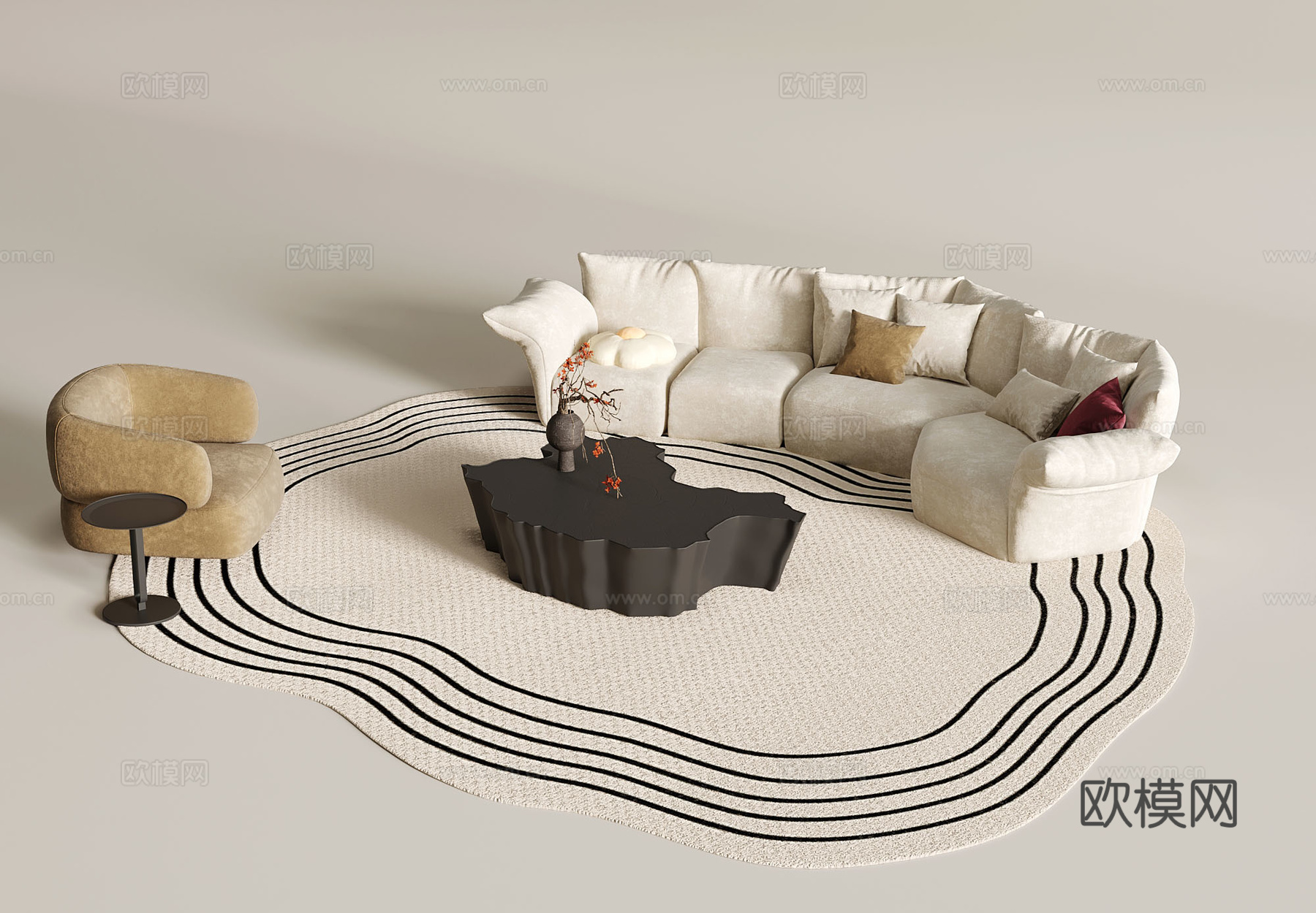 现代沙发茶几组合su模型