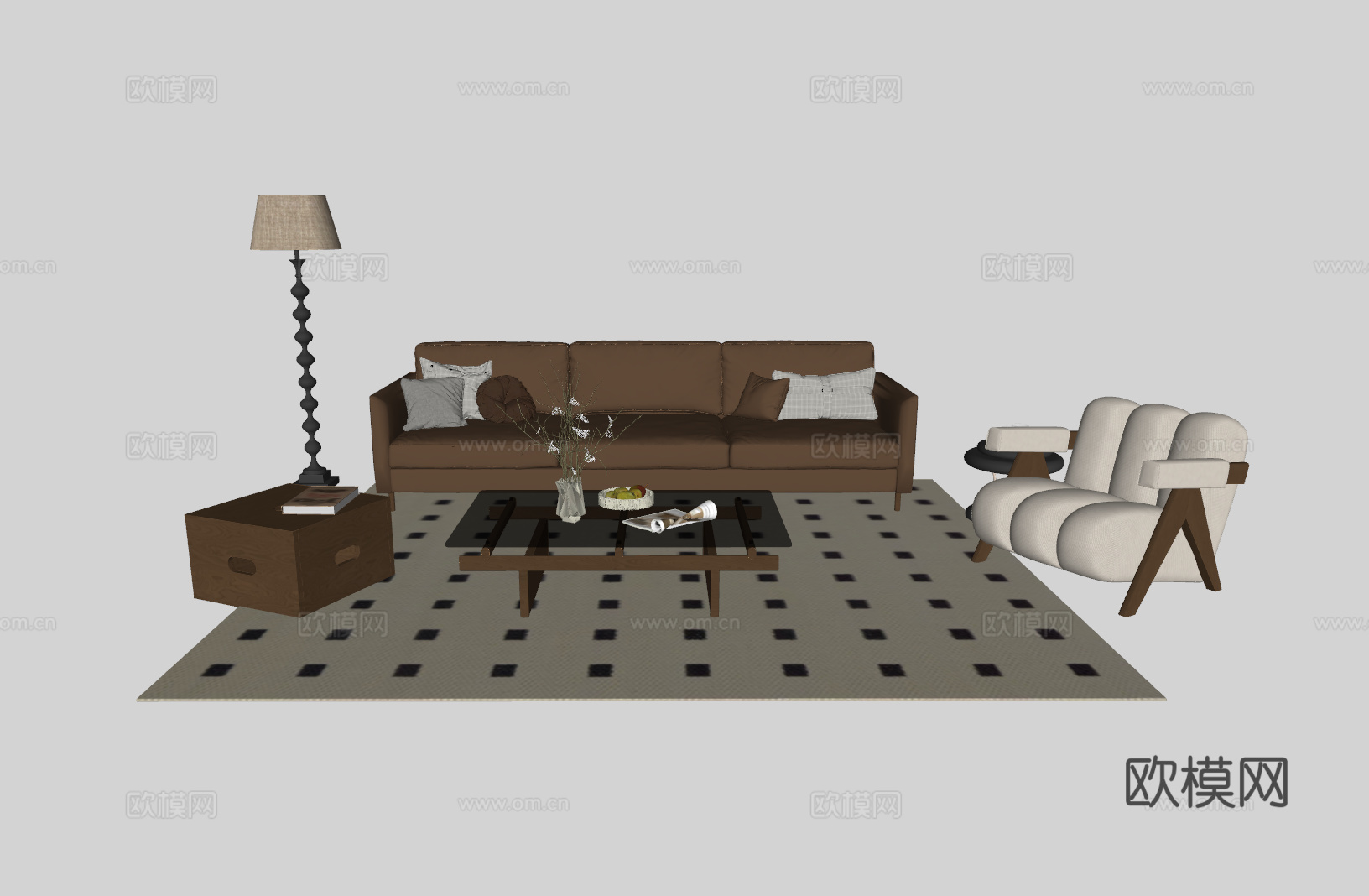 中古风客厅沙发组合su模型