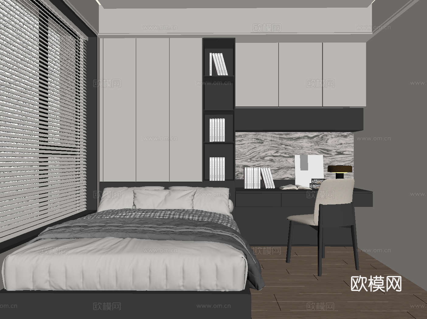 现代榻榻米卧室su模型