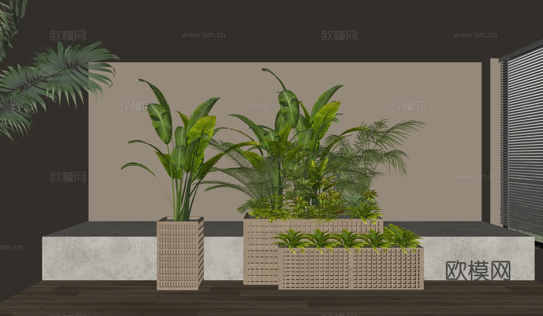 现代花箱   原木花箱   植物景观su模型