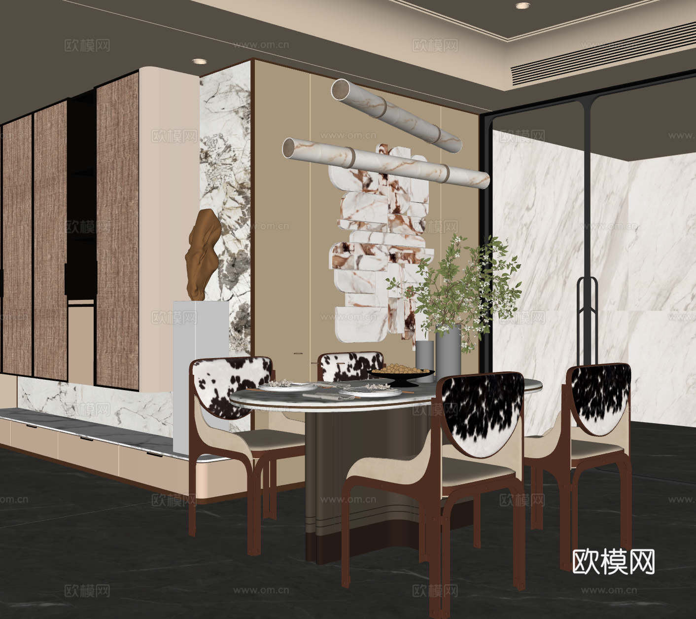 现代轻奢餐厅su模型