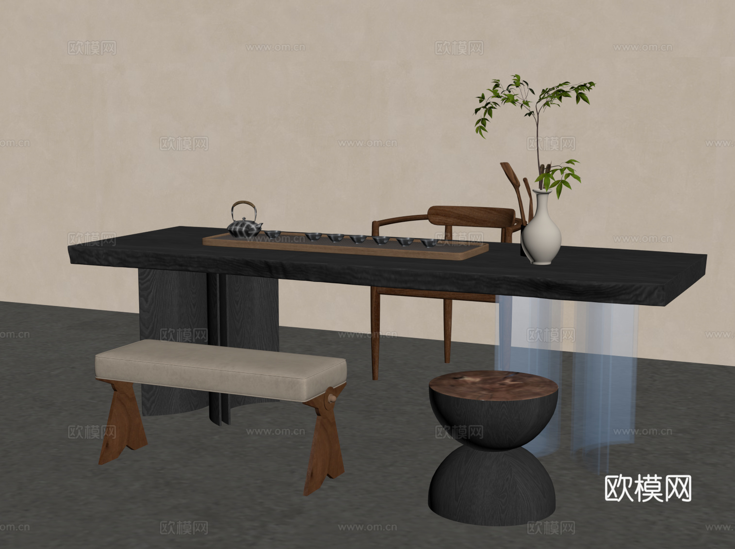 现代茶台 茶桌椅su模型