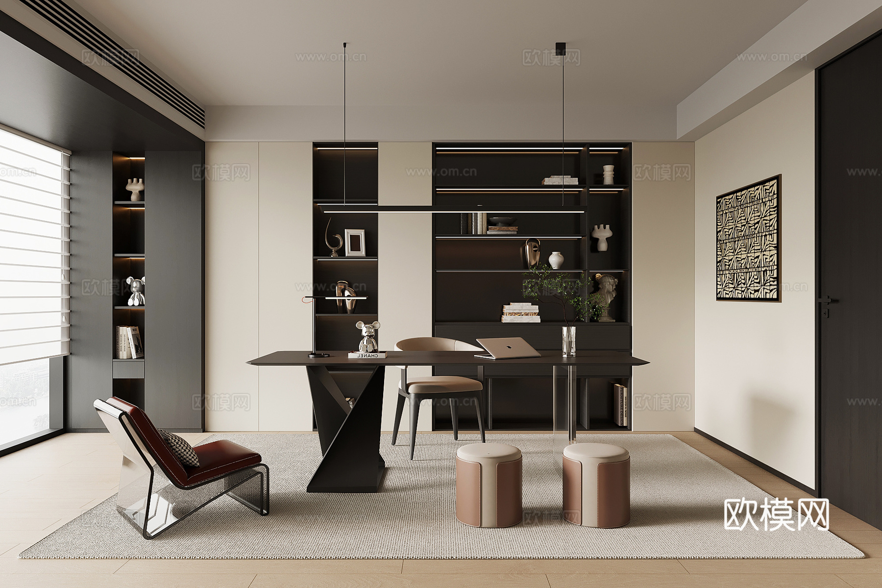 现代意式书房su模型