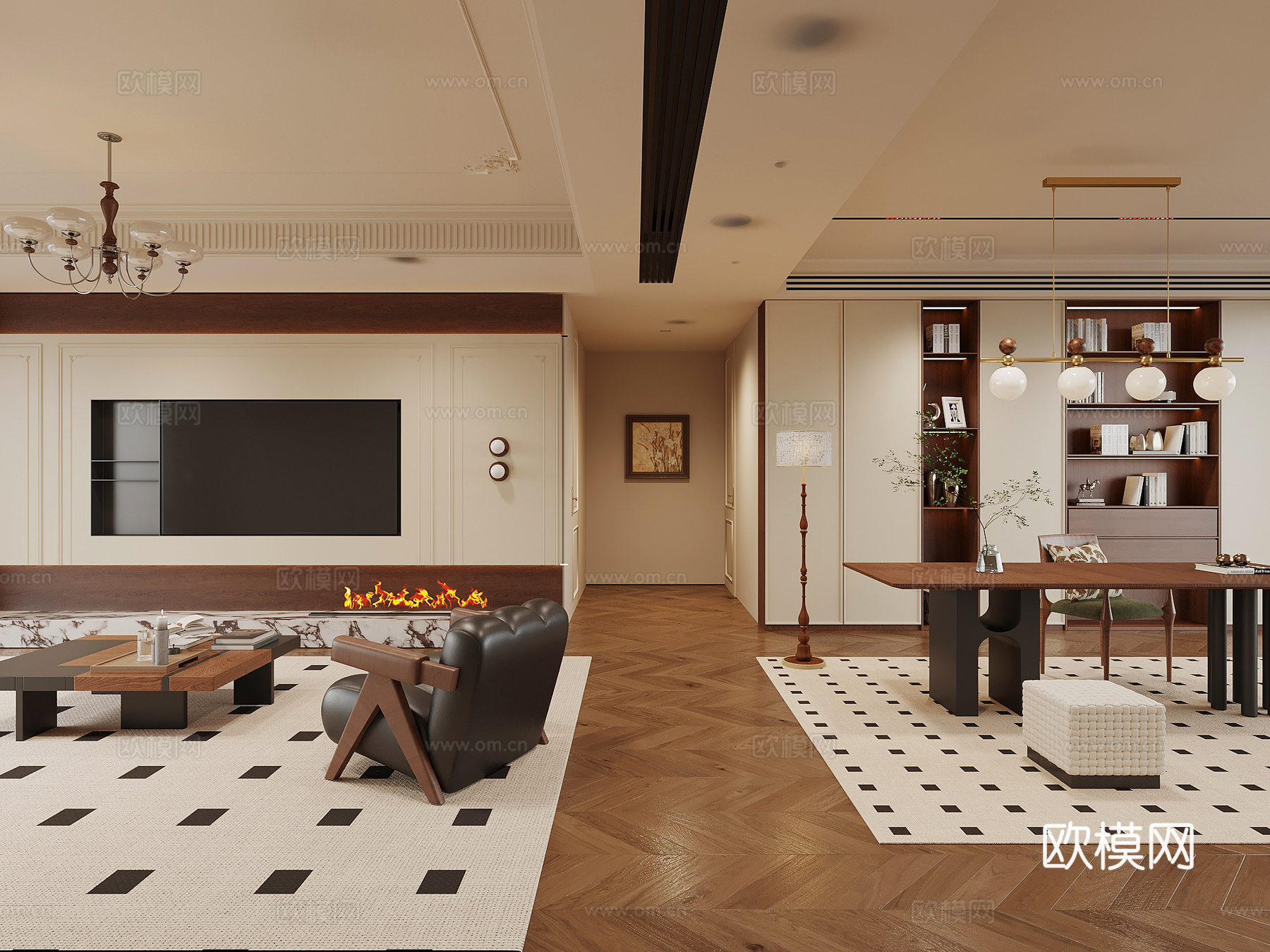 法式中古风客餐厅 书房 书桌椅su模型