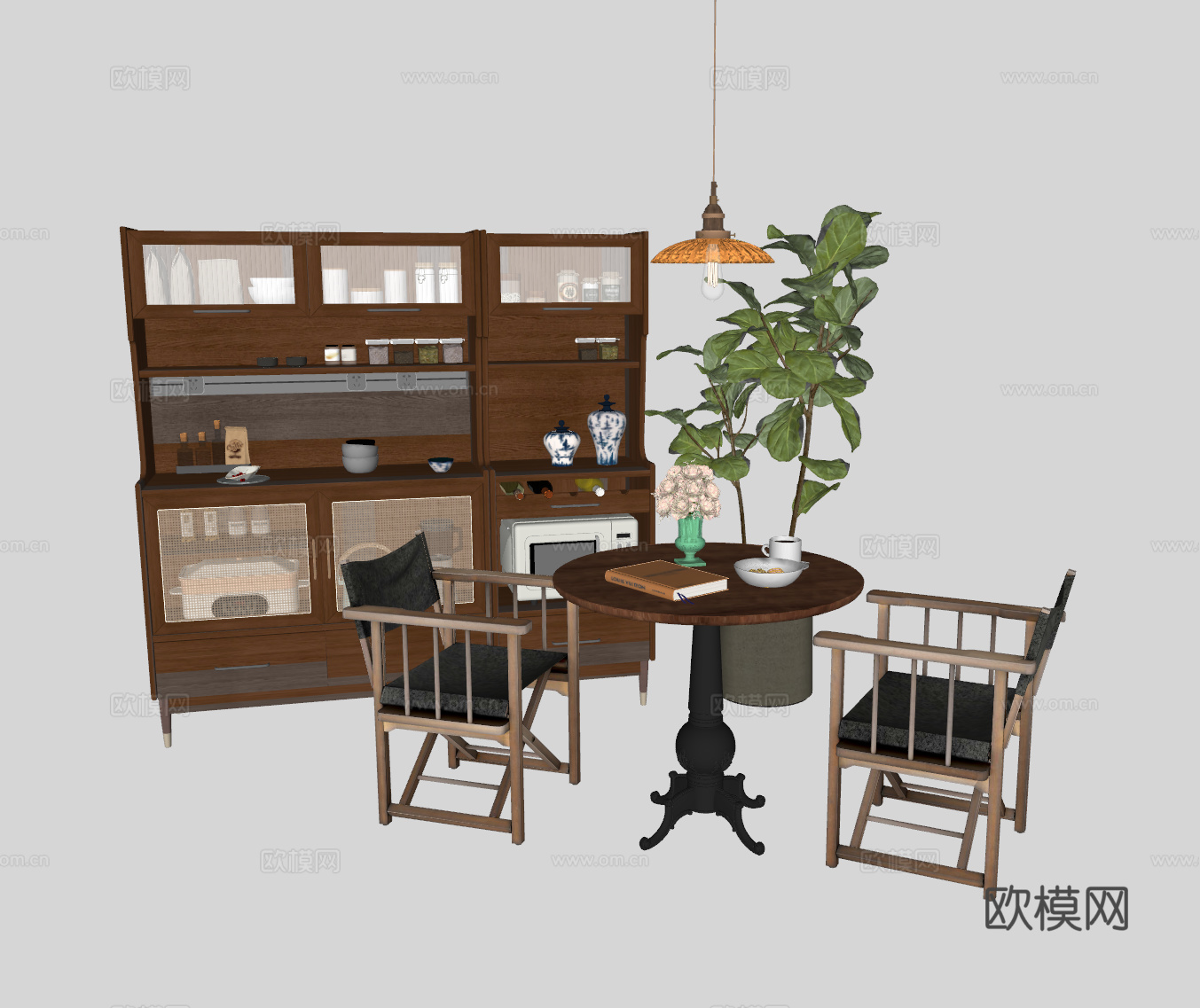 中古风装饰柜休闲桌椅su模型