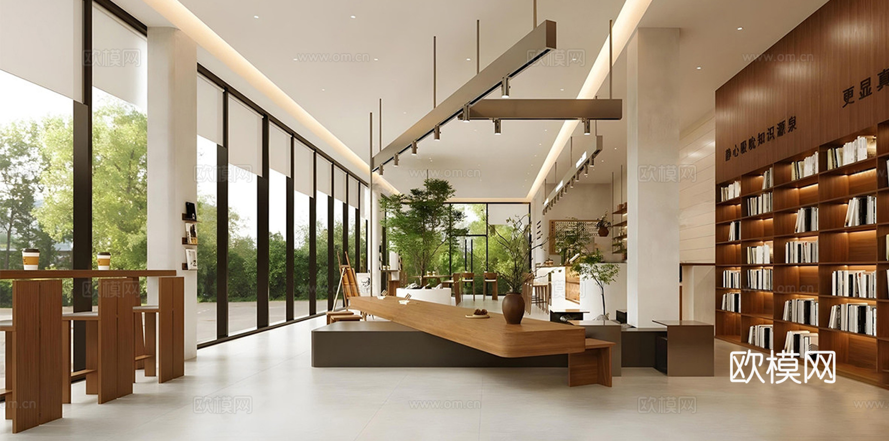 现代咖啡厅 奶茶店 咖啡吧台水吧台 咖啡桌椅组合 书柜书吧su模型