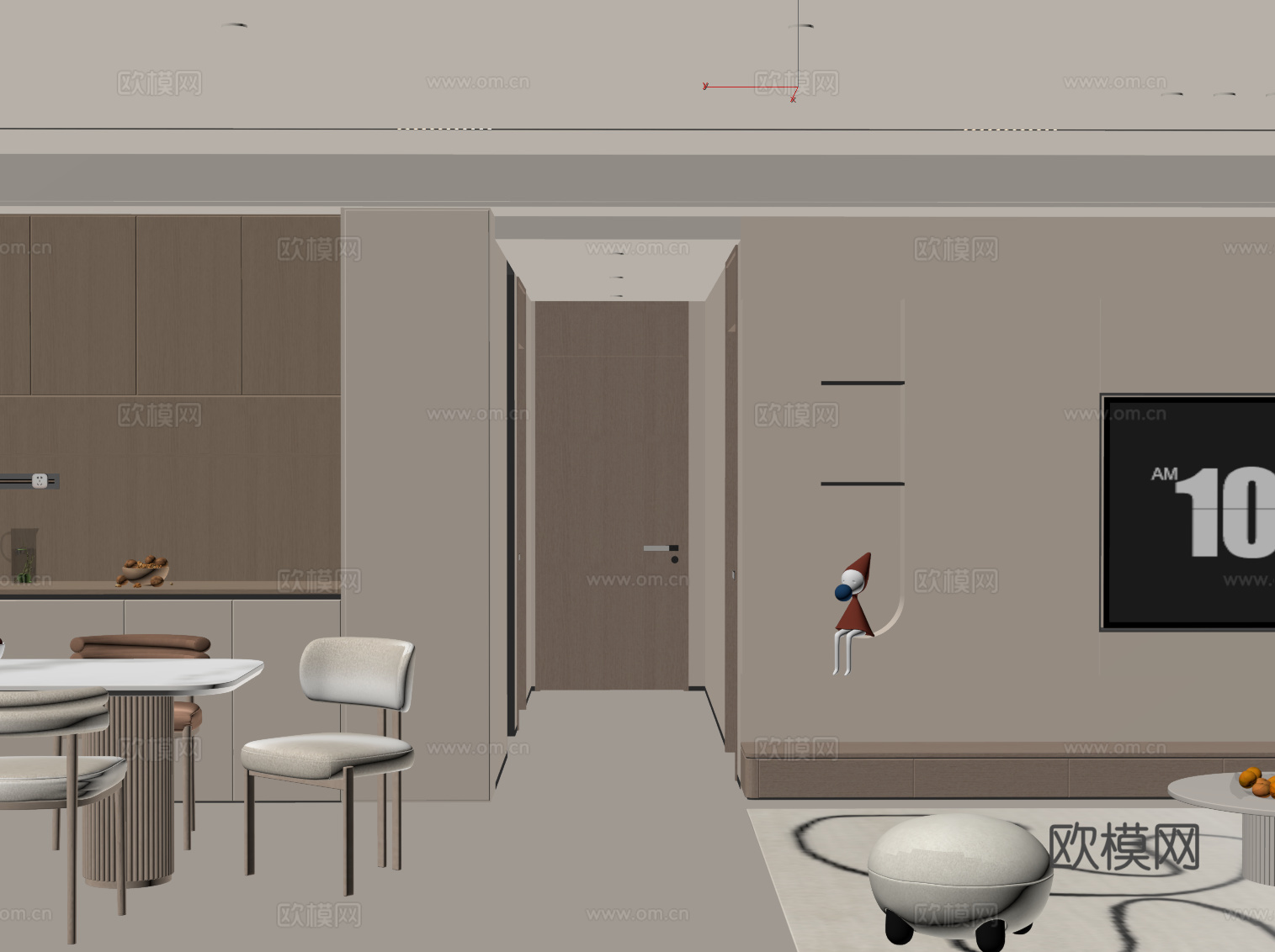 现代客餐厅 电视背景墙 酒柜 餐桌椅su模型