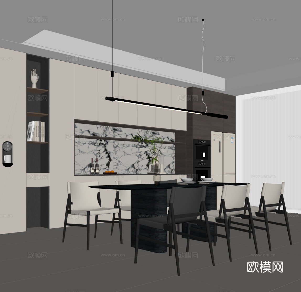 现代餐厅 酒柜 餐桌椅su模型