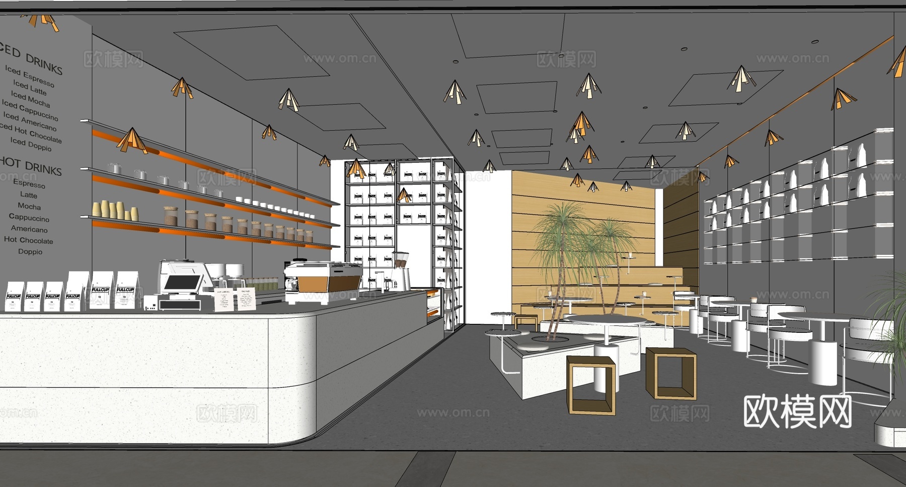 现代咖啡厅 奶茶店 咖啡吧台水吧台 咖啡桌椅组合su模型