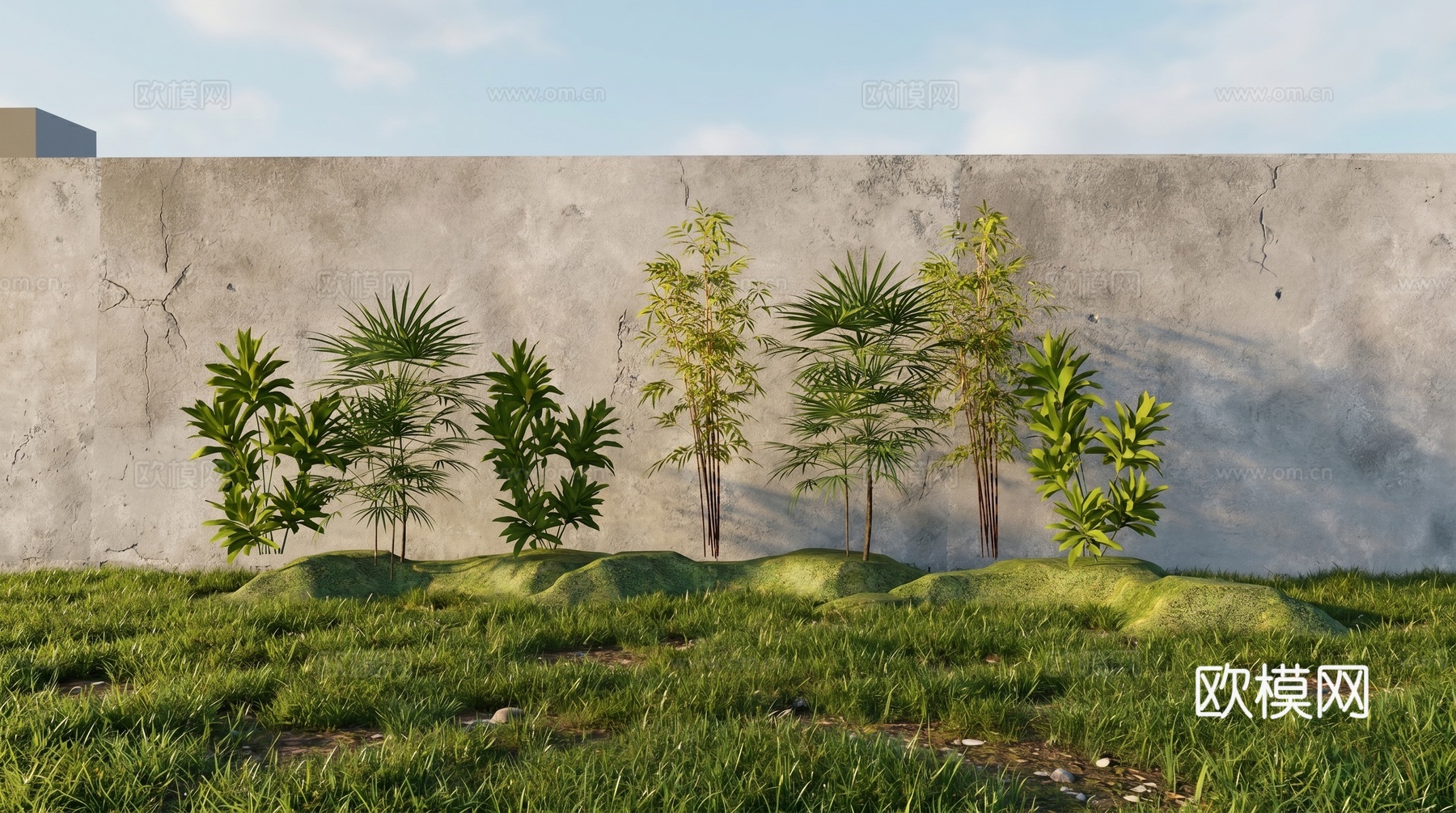 景观植物  竹子   乔木  草坡su模型