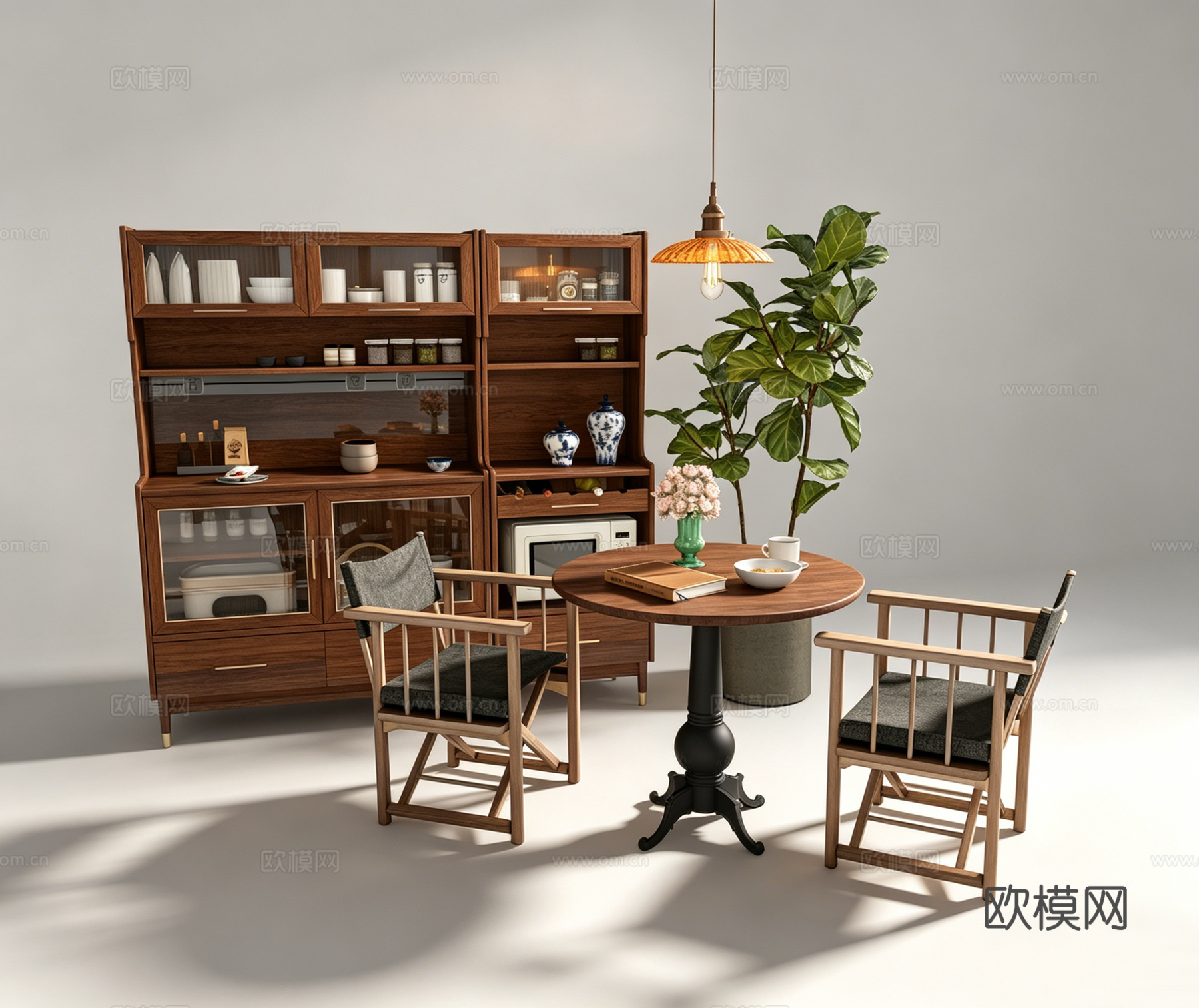 中古风装饰柜休闲桌椅su模型