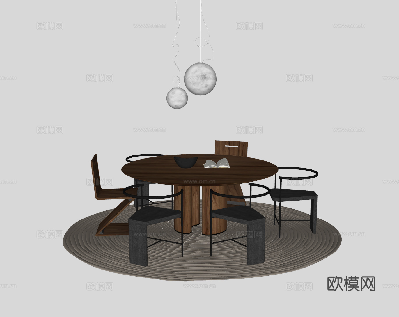 中古风餐桌su模型